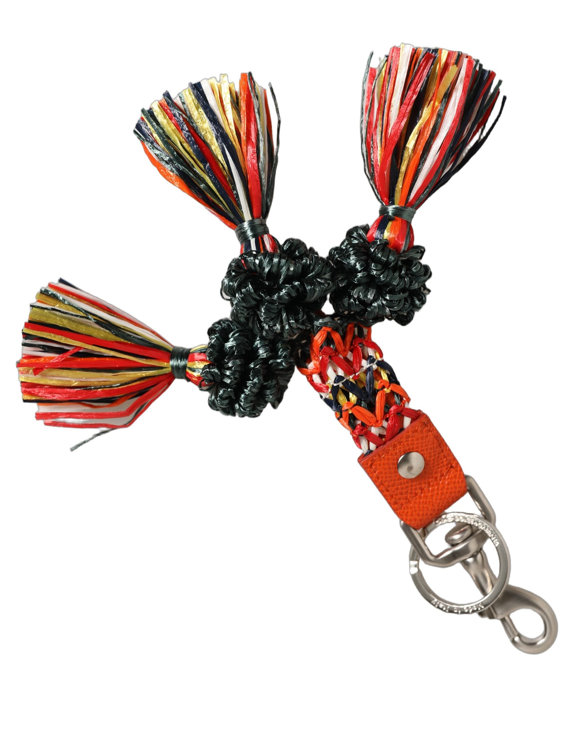 Dolce & Gabbana Raffia Leather Clasp Finder Chain Keyring Multicolor