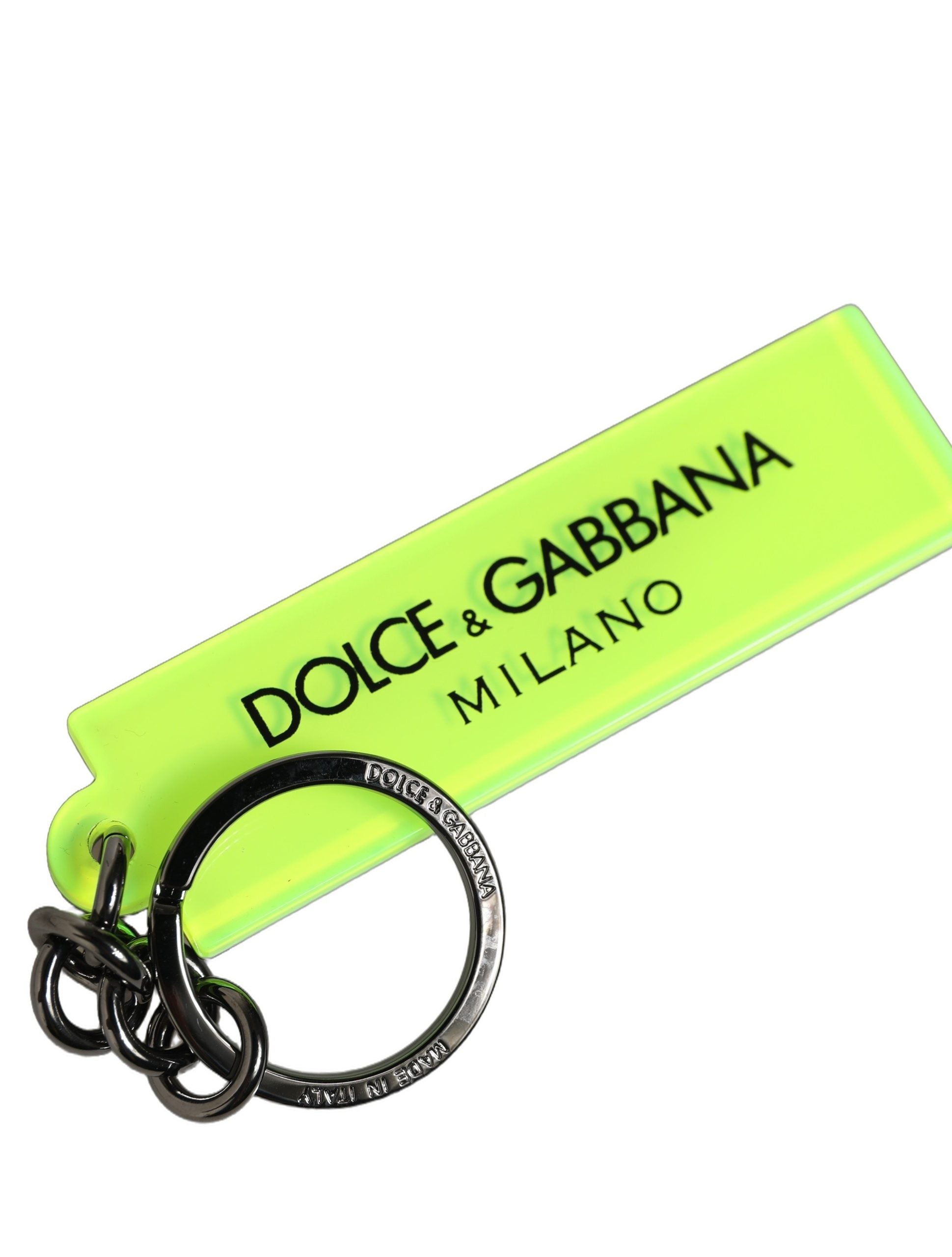 Dolce & Gabbana Neon Green Logo Print Charm Metal Keychain Keyring