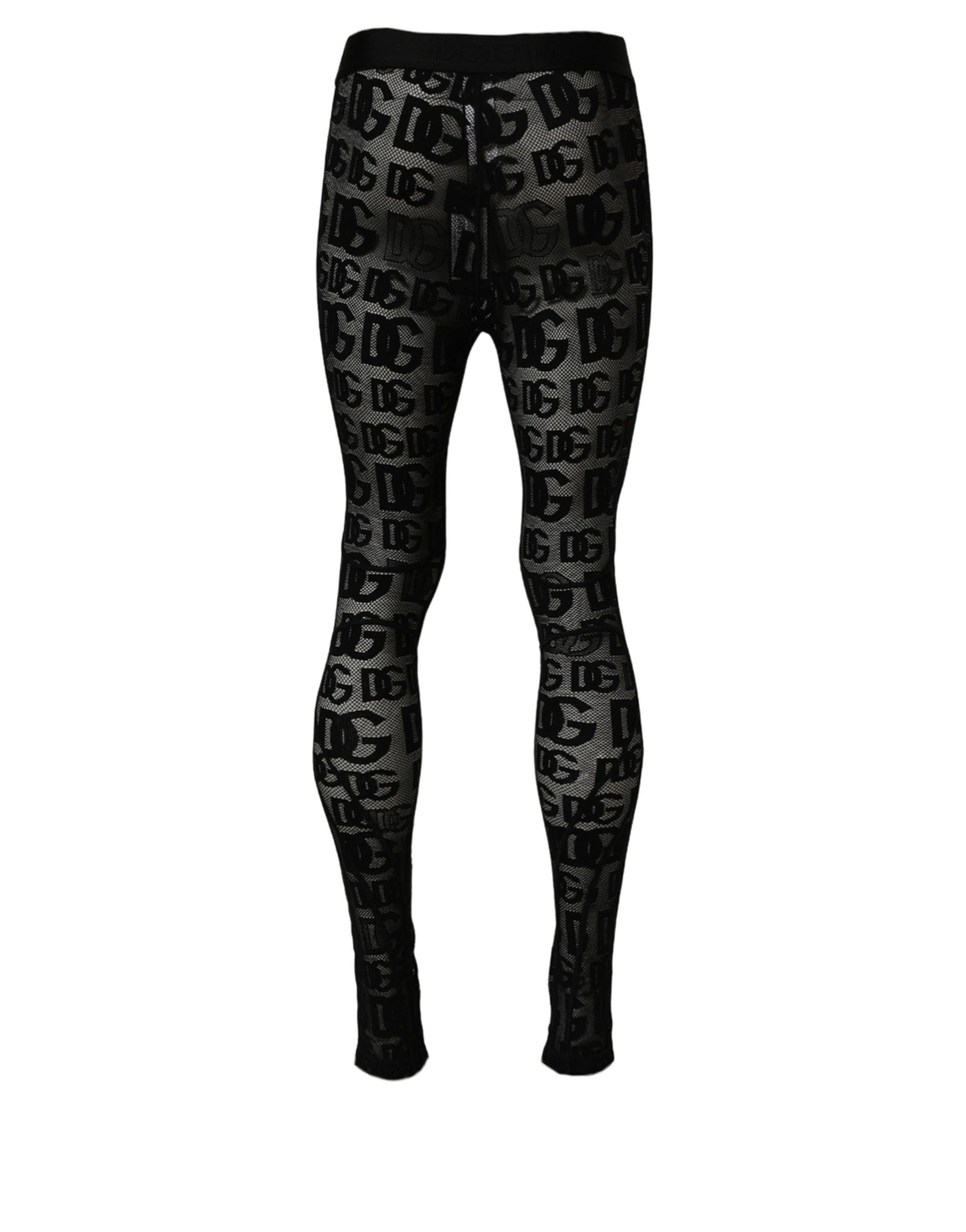 Dolce & Gabbana Black All Over Logo Print Sheer Pantyhose Underwear