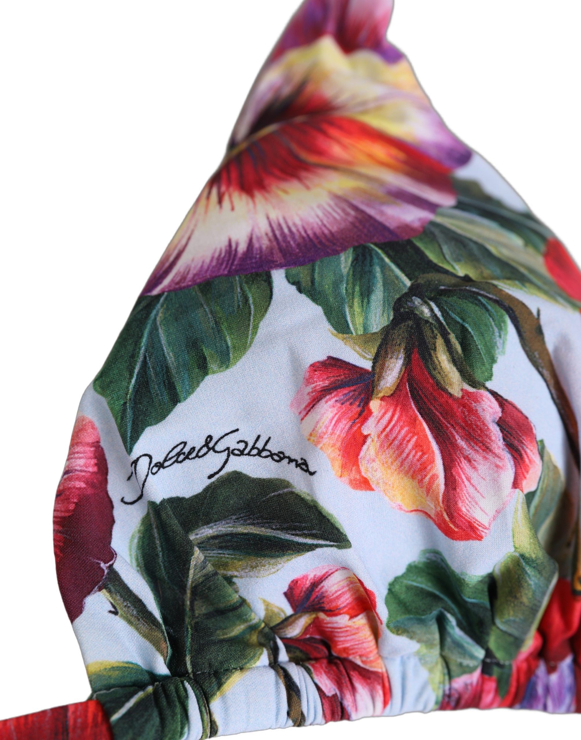 Dolce & Gabbana Multicolor Floral Triangle Beachwear Bikini Top