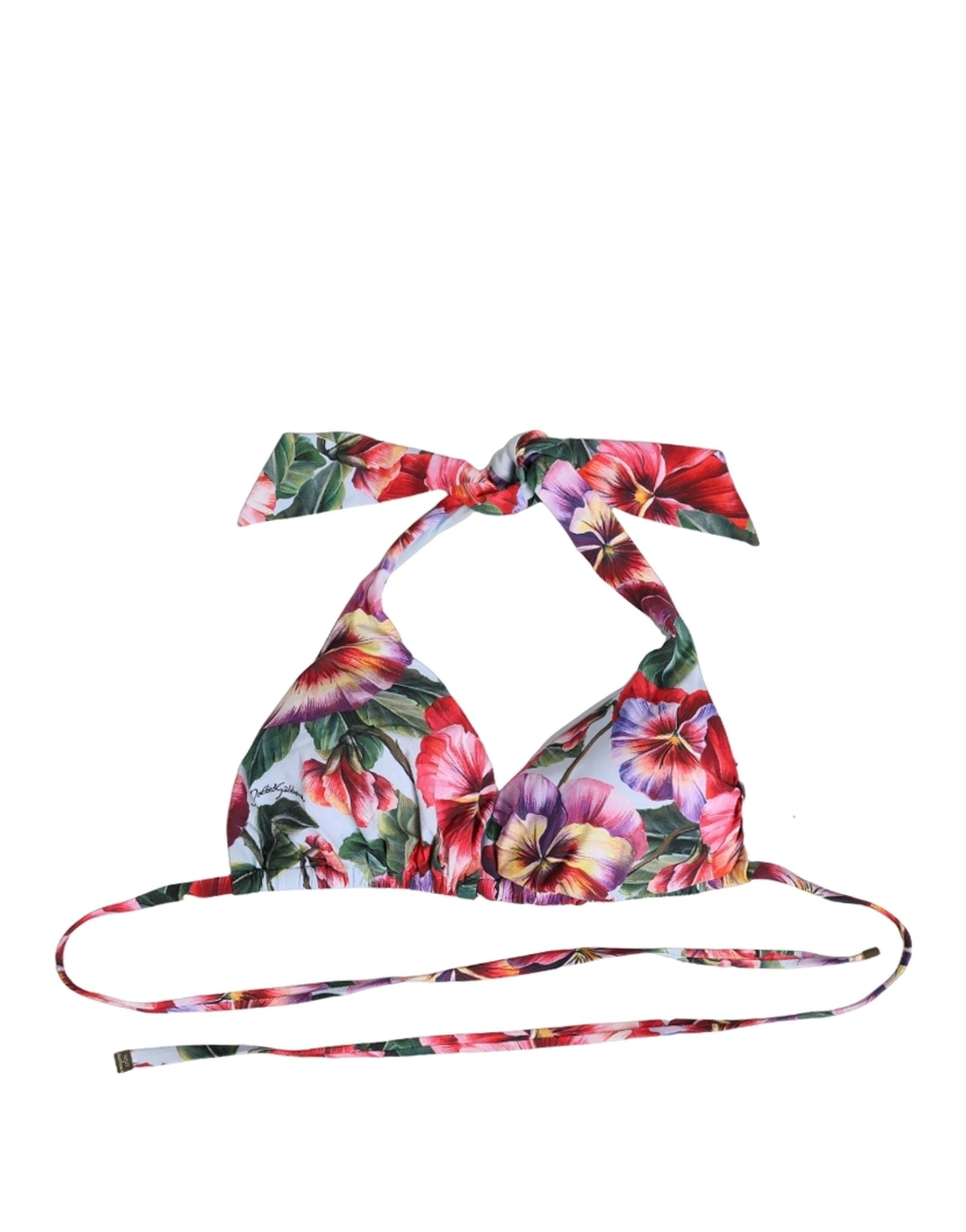 Dolce & Gabbana Multicolor Floral Triangle Beachwear Bikini Top