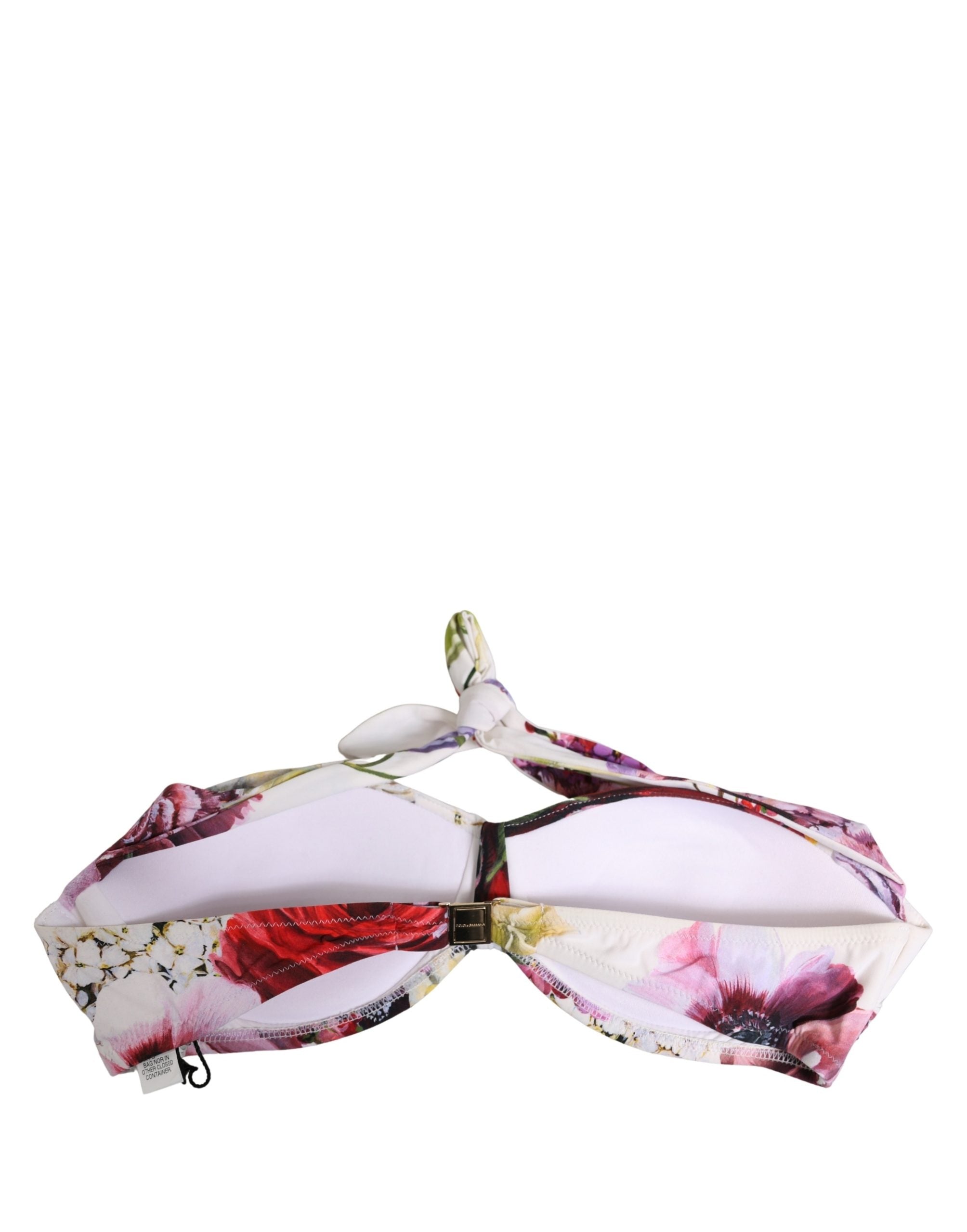 Dolce & Gabbana White Floral Print Nylon Beachwear Bikini Top