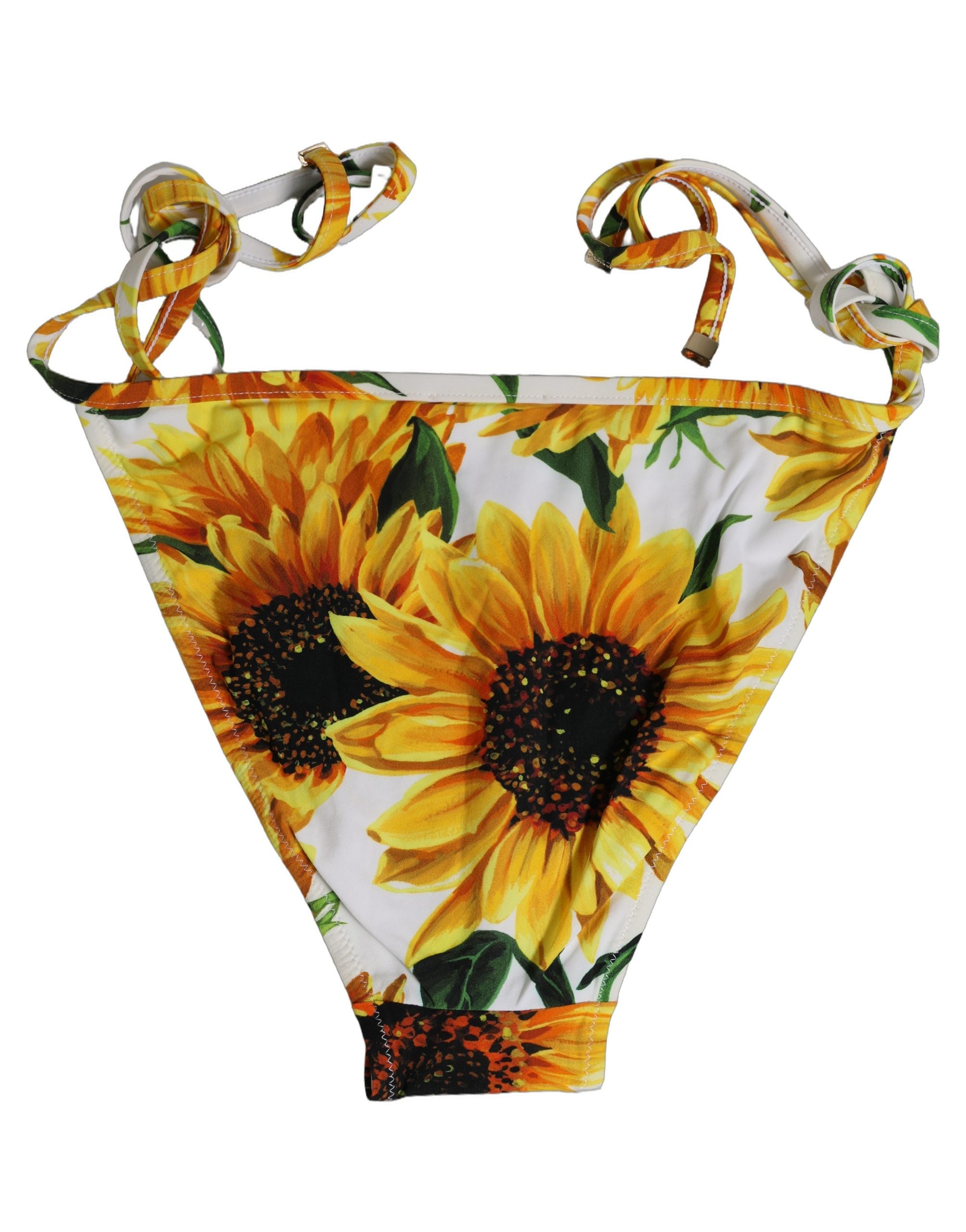 Dolce & Gabbana Bottom White Sunflower Nylon Beachwear Bikini