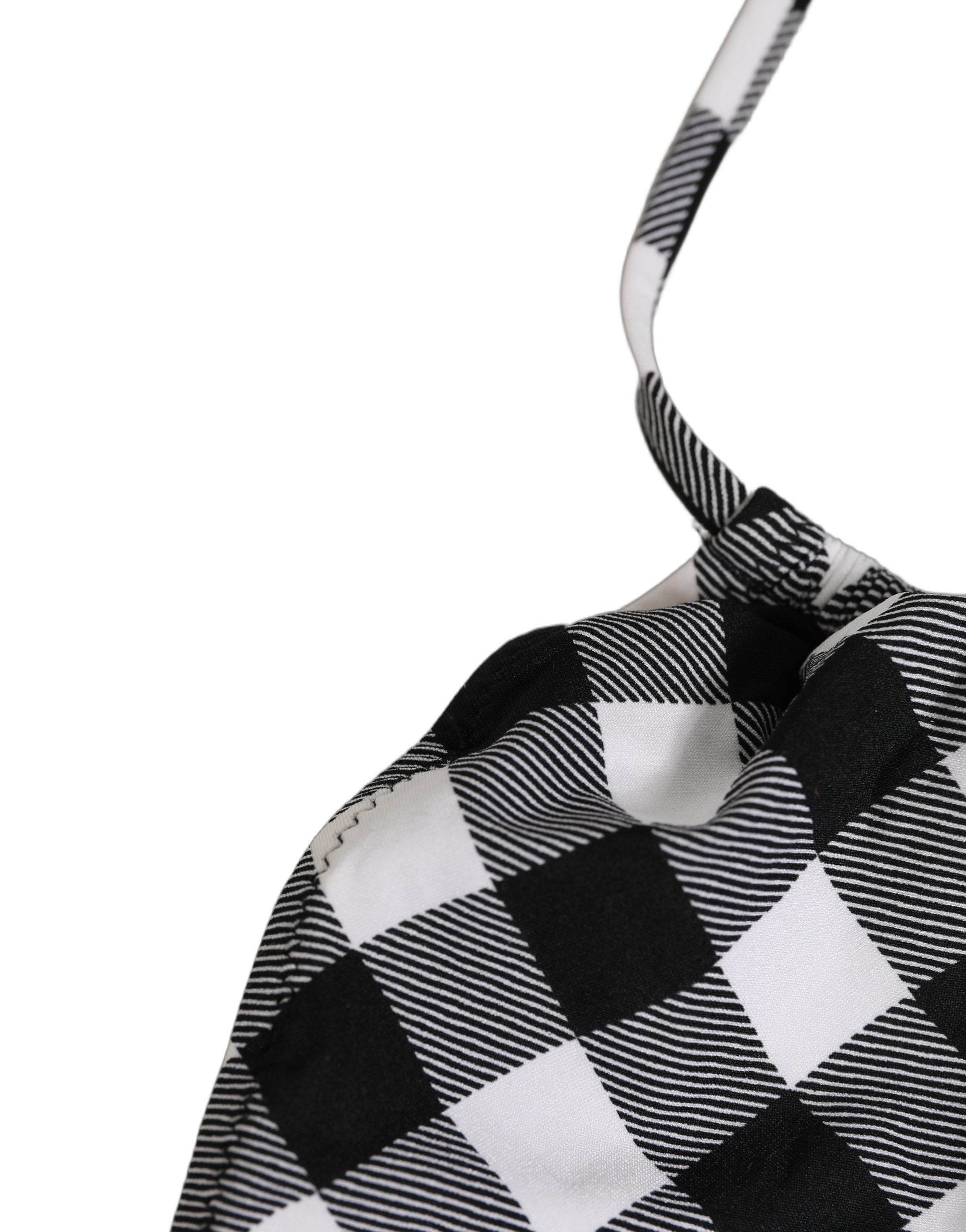 Dolce & Gabbana Black White Checkered Halter Beachwear Bikini Top