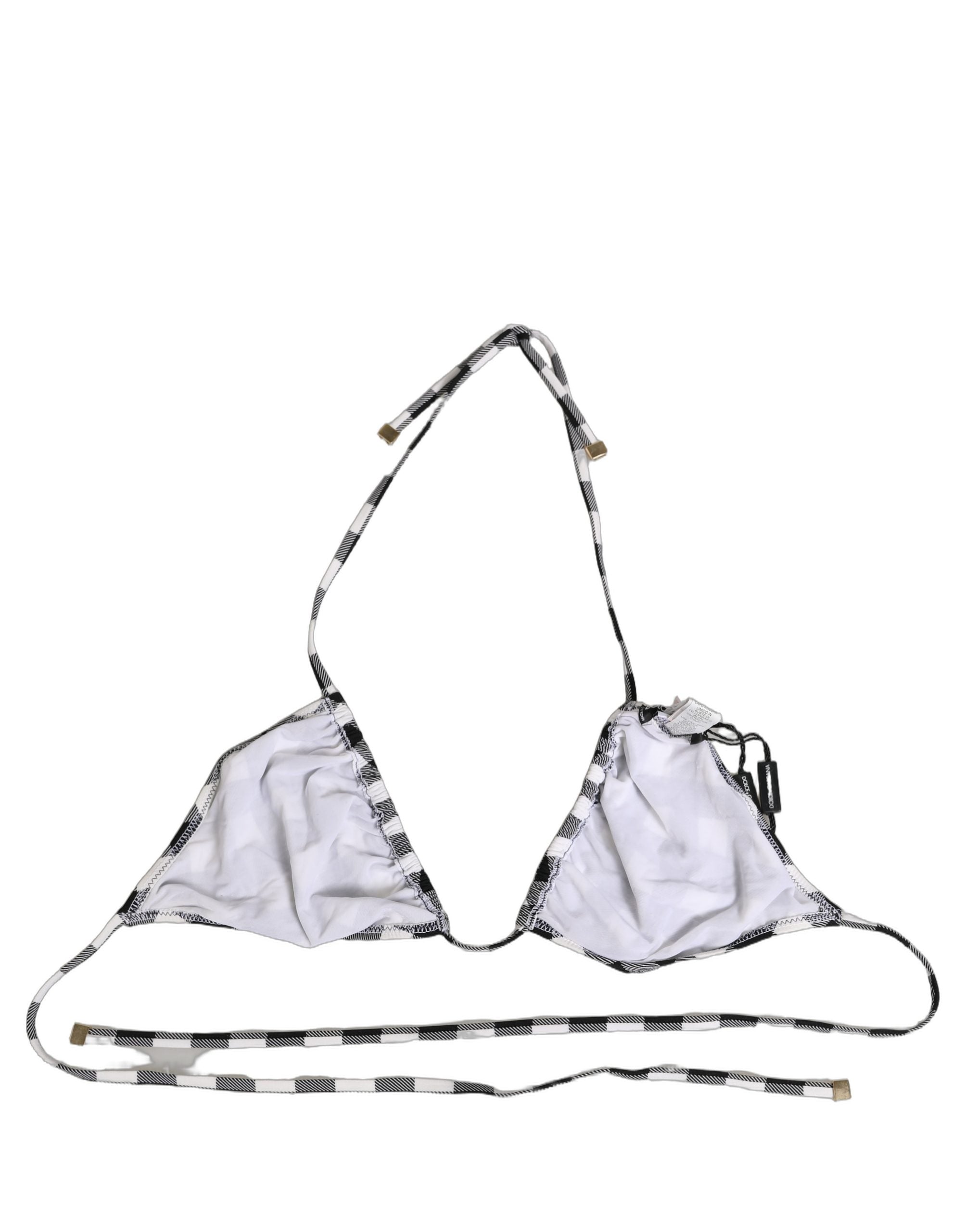Dolce & Gabbana Black White Checkered Halter Beachwear Bikini Top