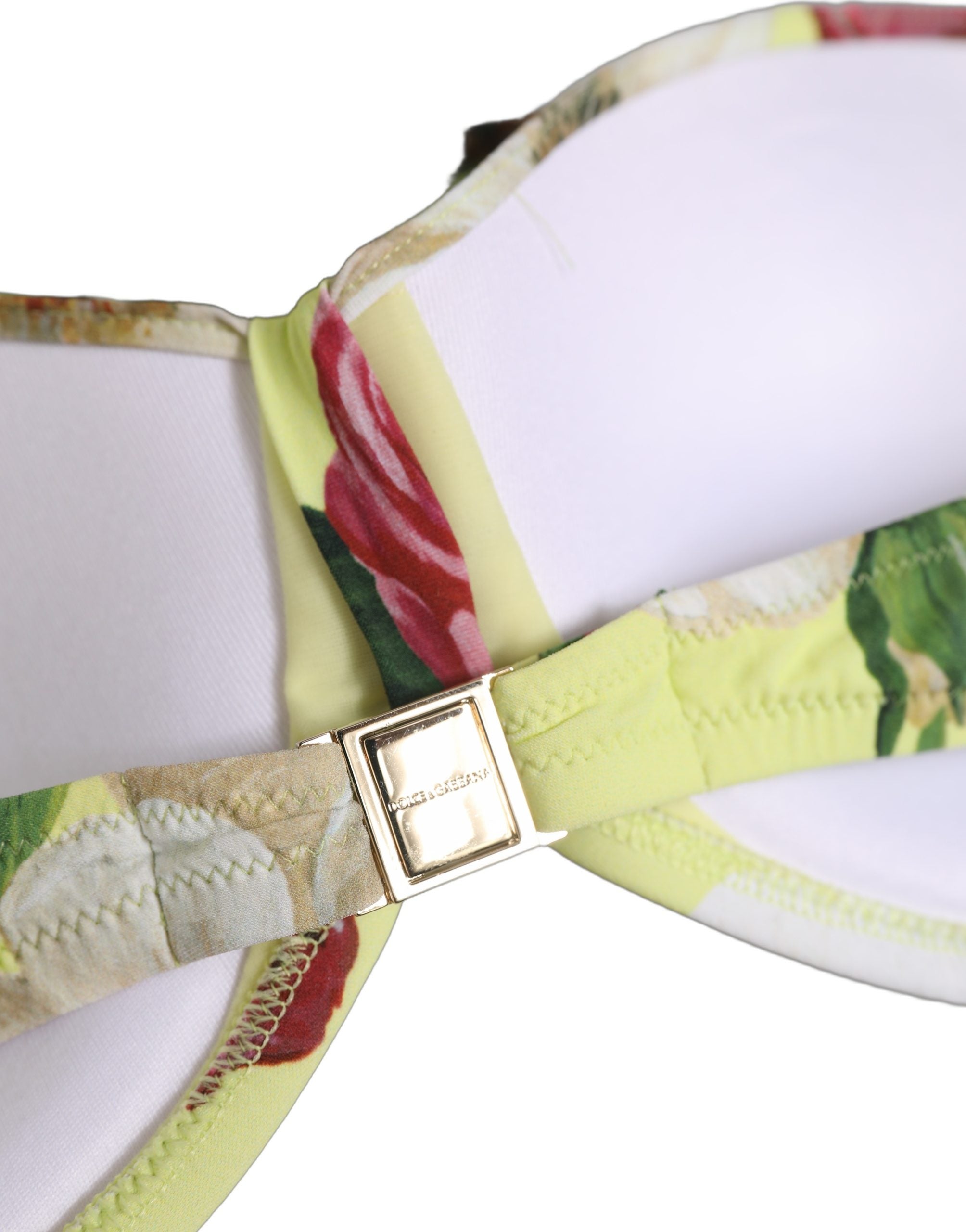 Dolce & Gabbana Yellow Floral Halter Nylon Beachwear Bikini Top