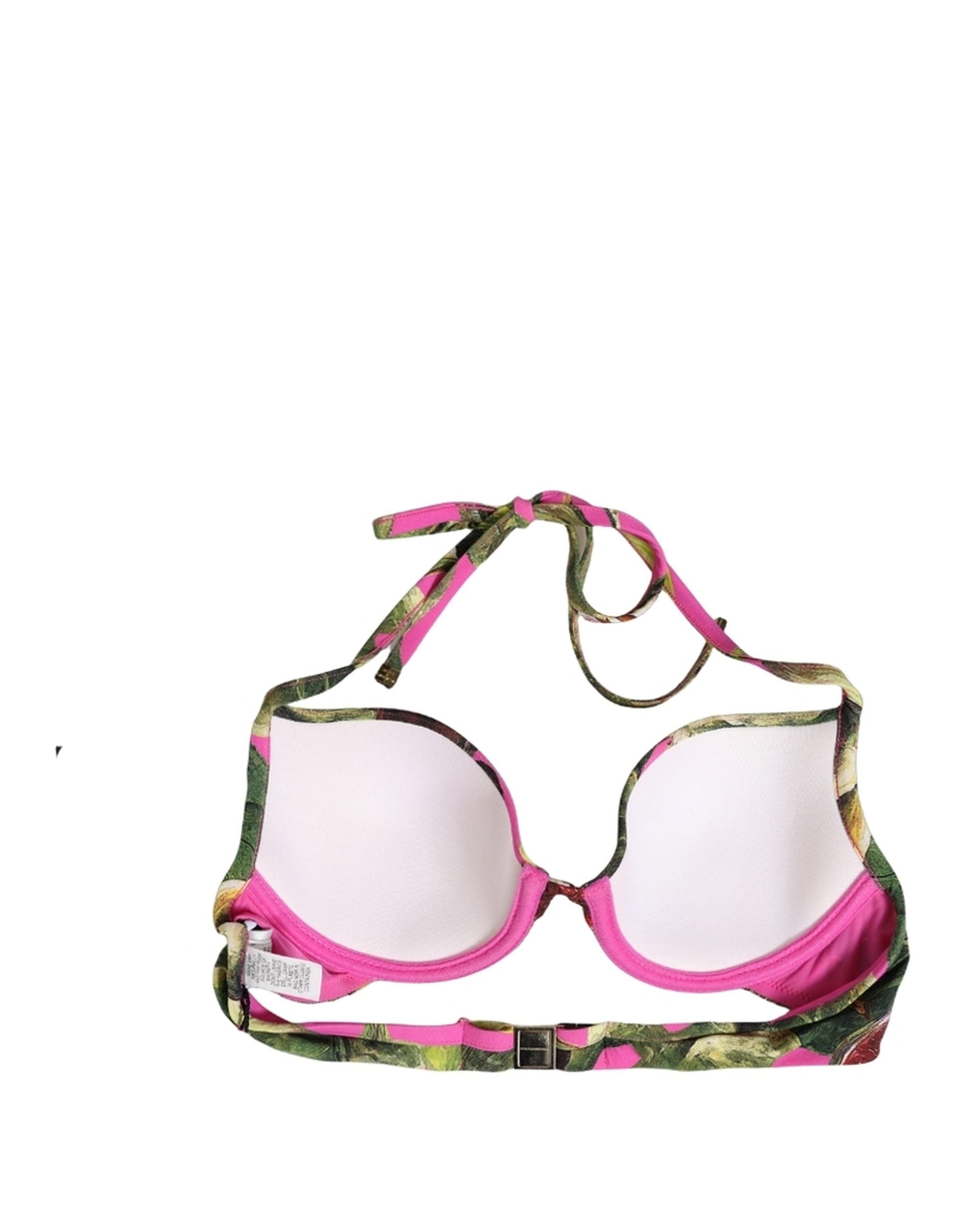 Dolce & Gabbana Fuchsia Pink Fig Print Beachwear Bikini Top