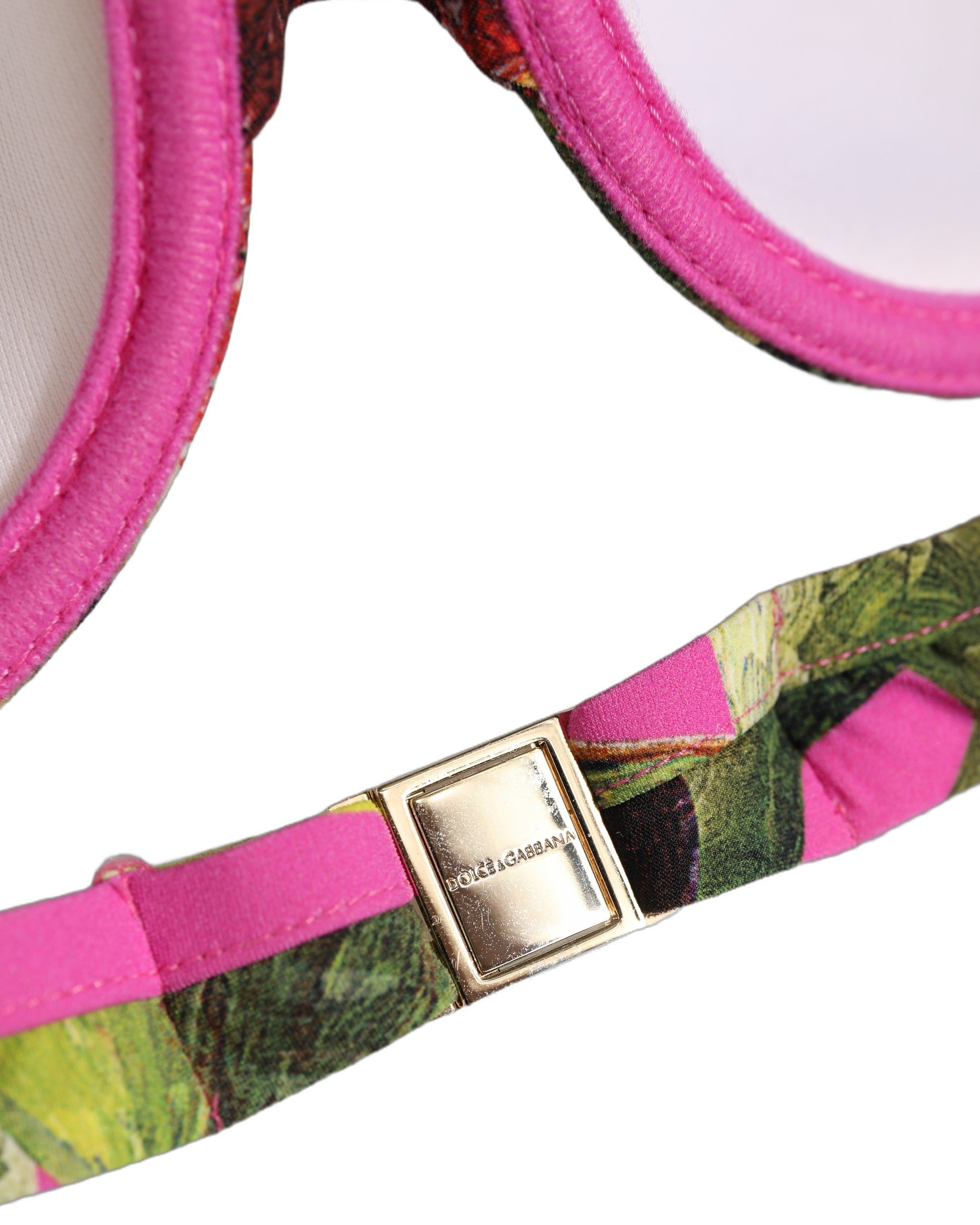 Dolce & Gabbana Fuchsia Pink Fig Print Beachwear Bikini Top