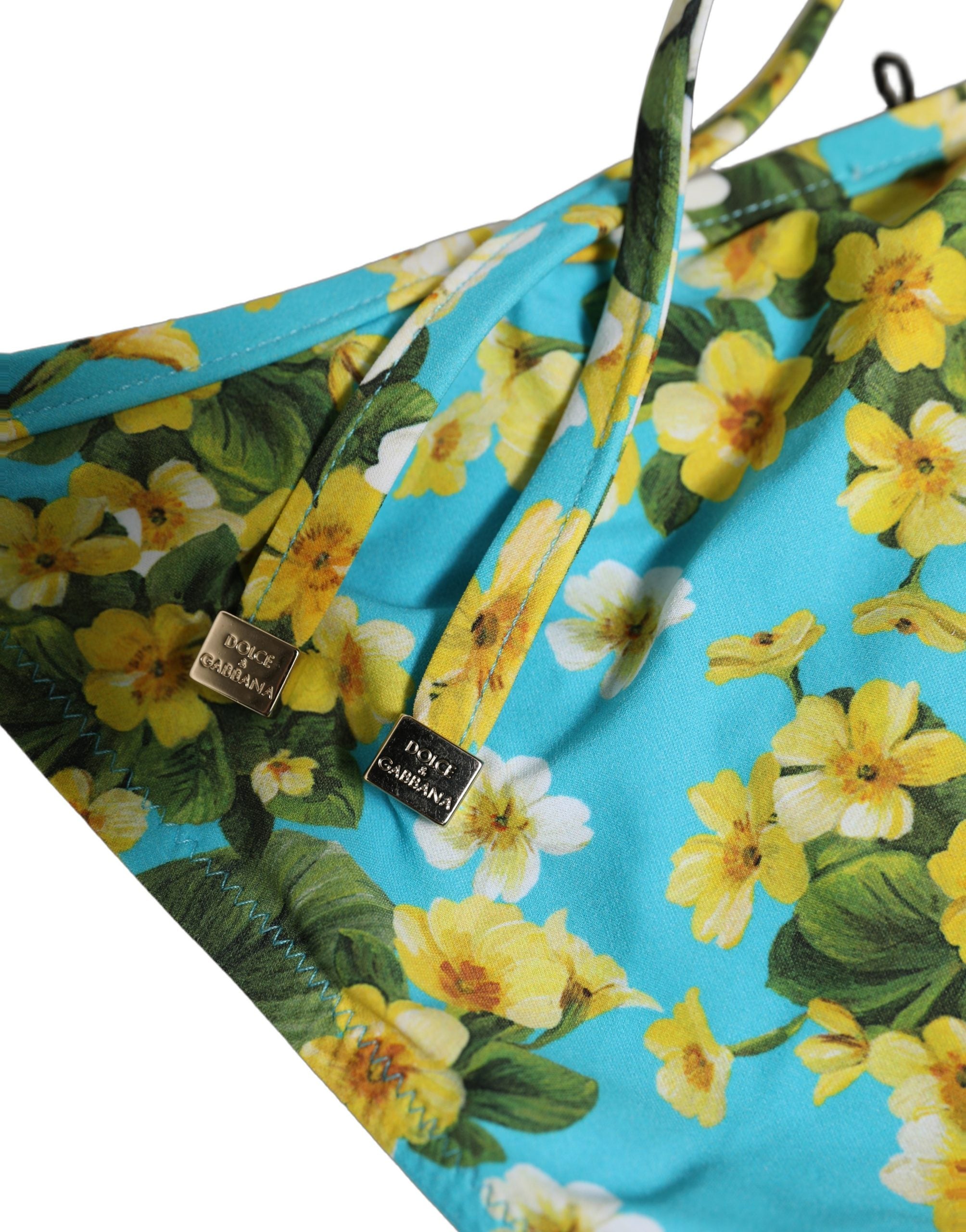 Dolce & Gabbana Blue Floral Print Nylon Beachwear Bikini Bottom