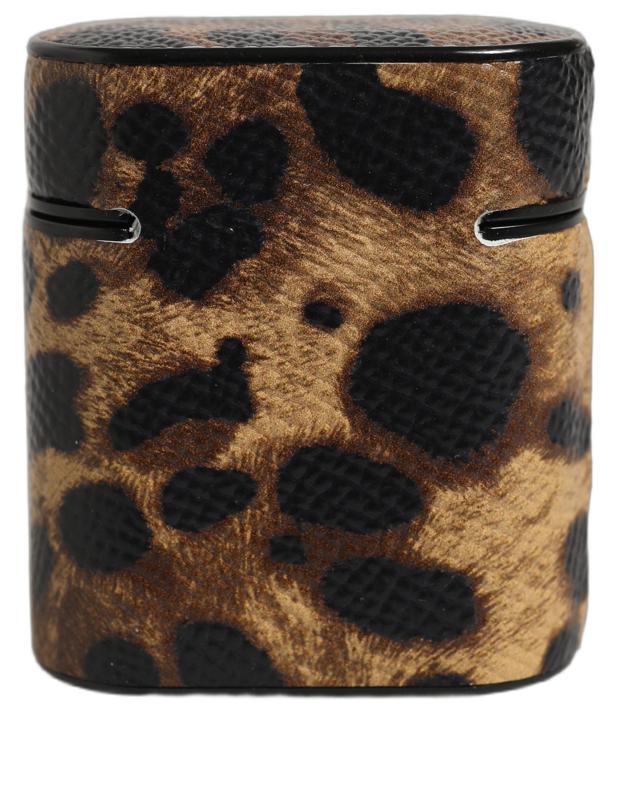 Dolce & Gabbana Brown Leopard Calf Leather Metal Logo Plaque Airpods Case