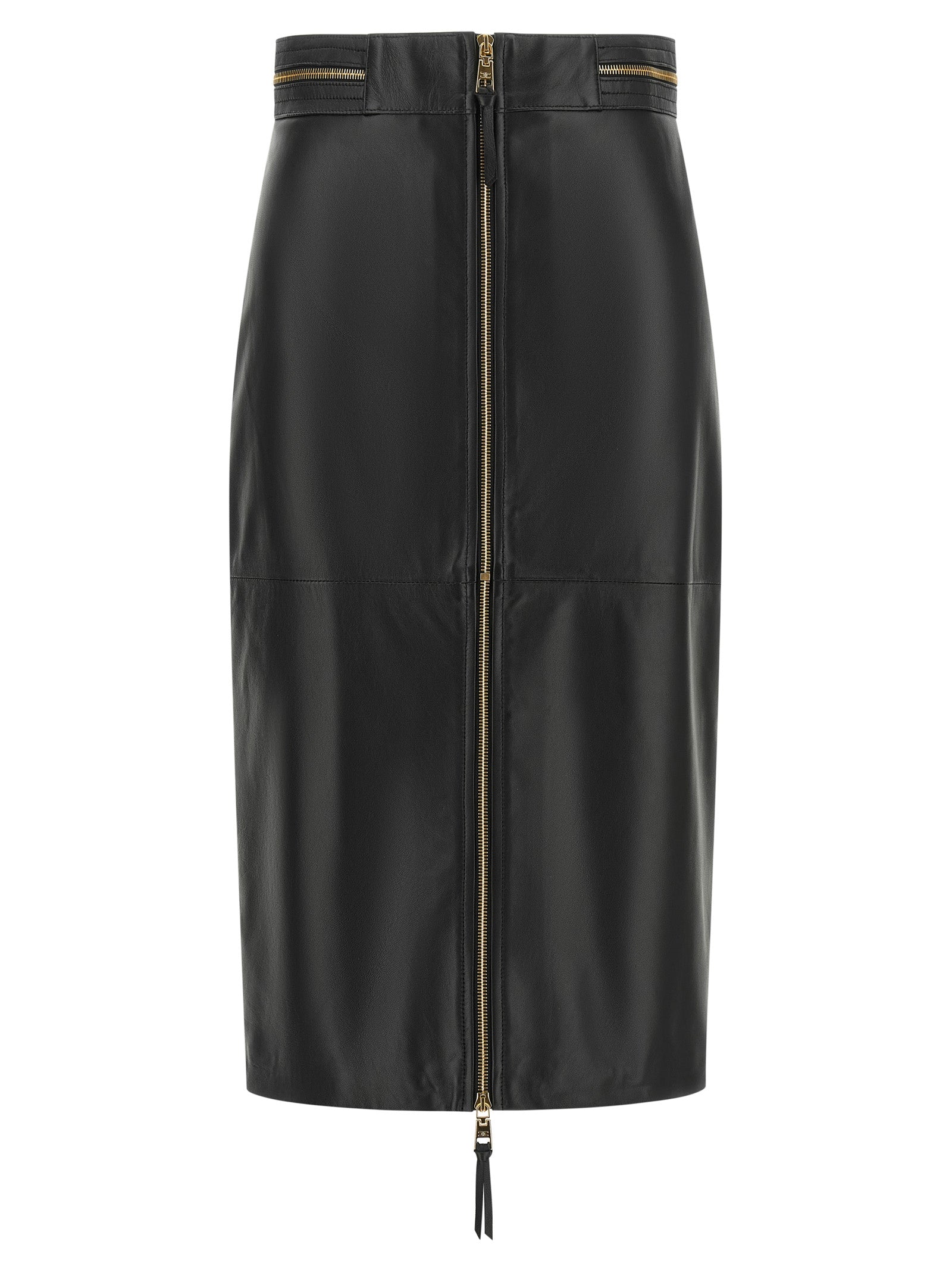 Elisabetta Franchi Black Lambskin Midi Skirt