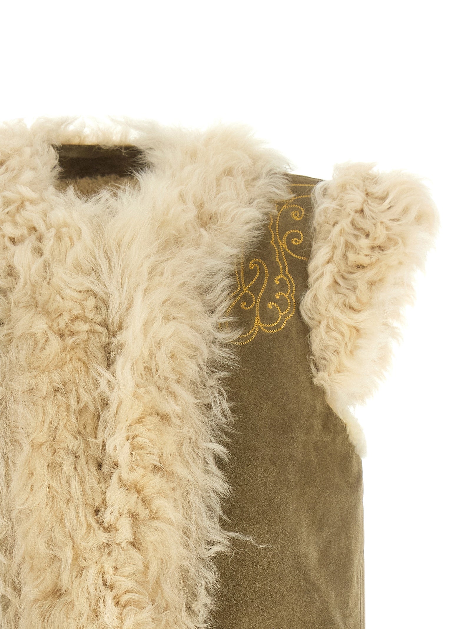 Etro Beige Lamb Fur Sleeveless Jacket