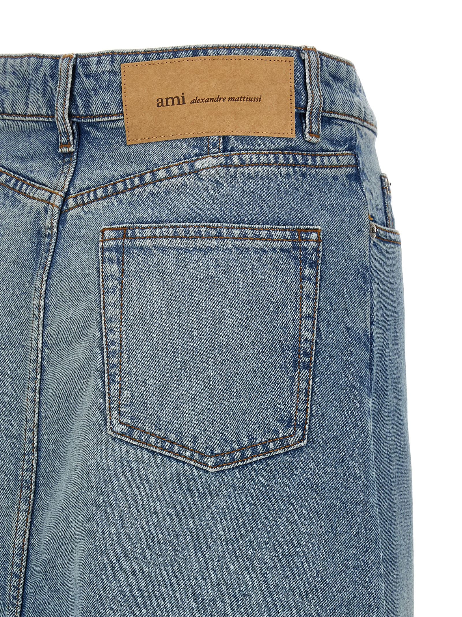 Ami Paris Blue Cotton Midi Skirt
