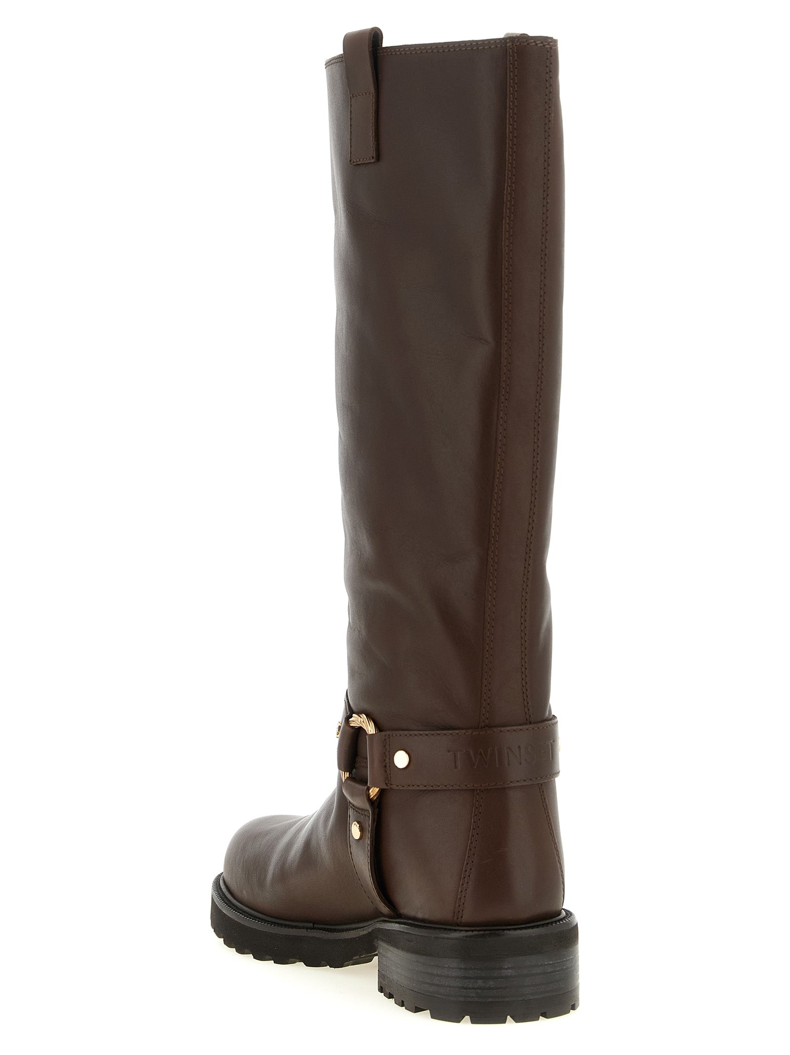 Twinset Brown Leather Over The Knee