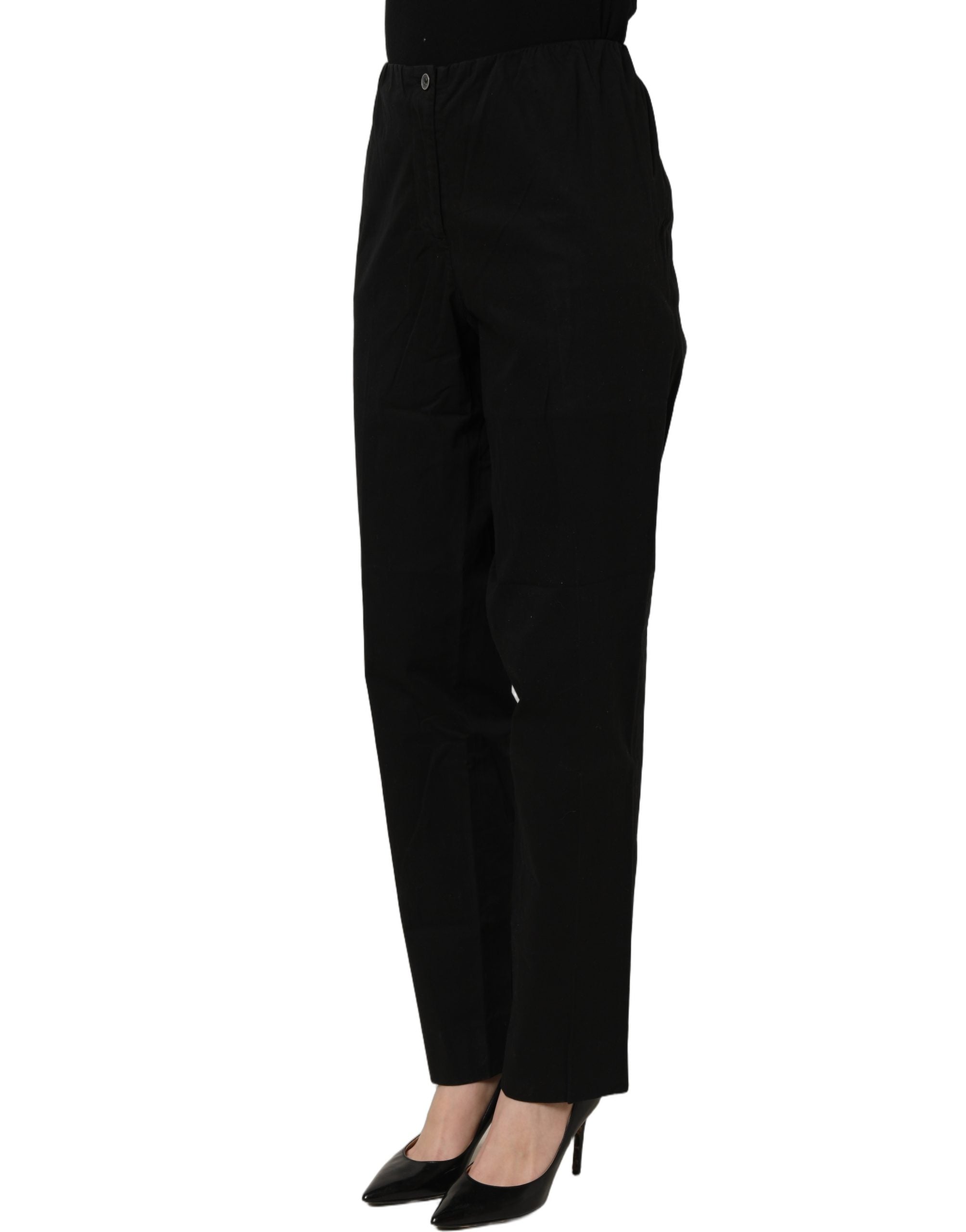 QL2 Black High-Waisted Straight Chino Women Trouser Pants