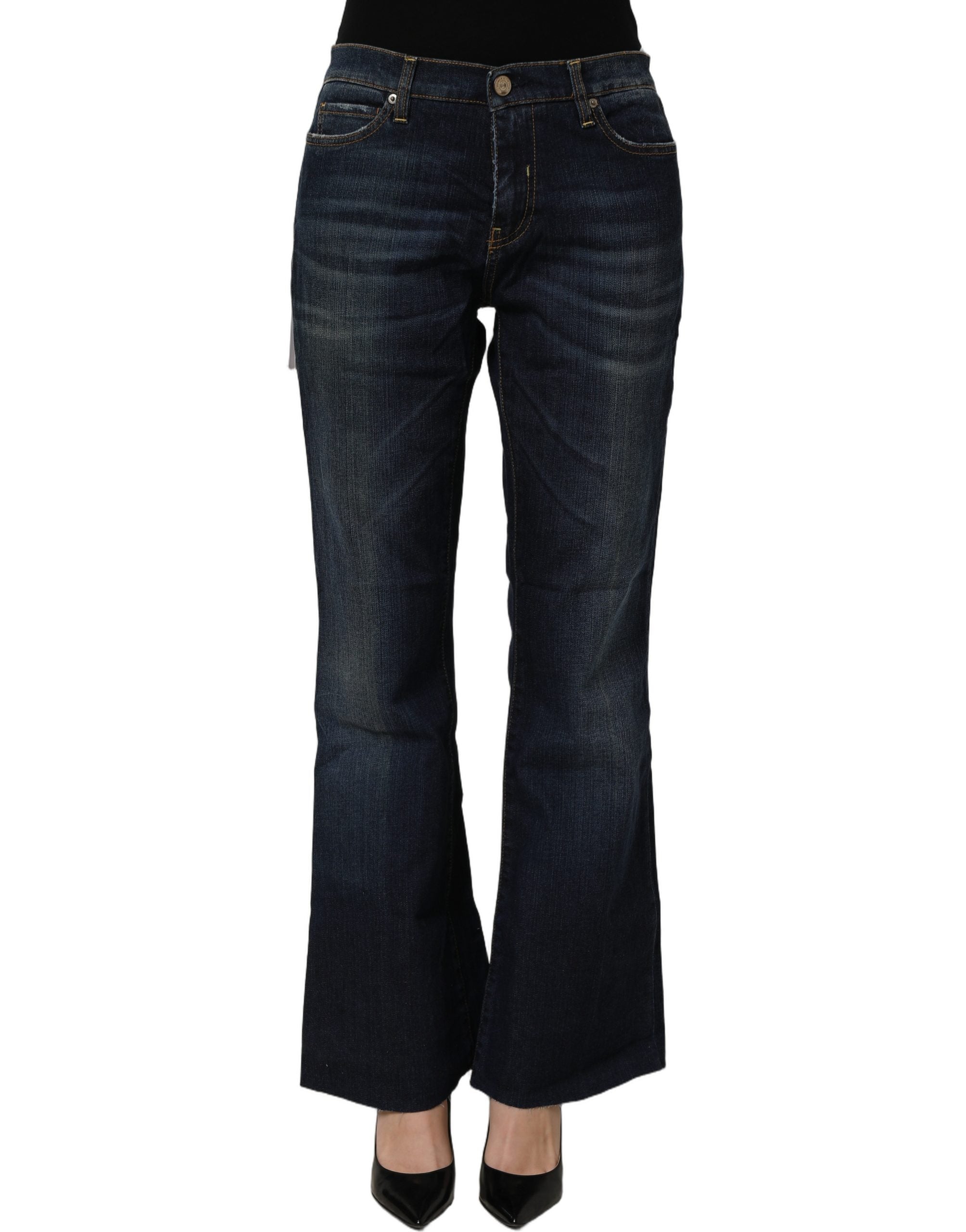 Two women in the world Dark Blue Washed Mid-Waisted Flared Denim Casual Jeans