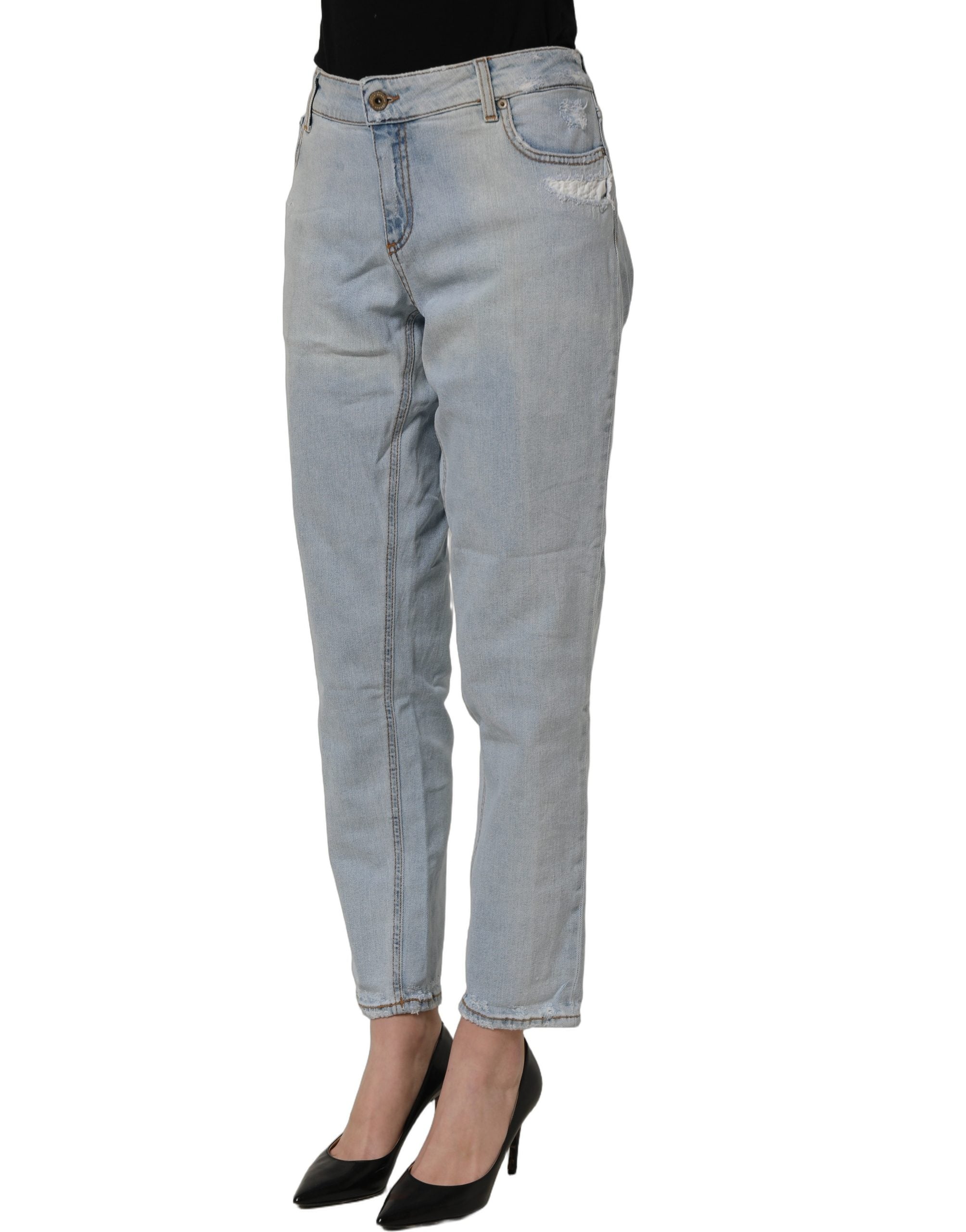 Dondup Light Blue High Waist Tapered Denim Cotton Stretch Jeans