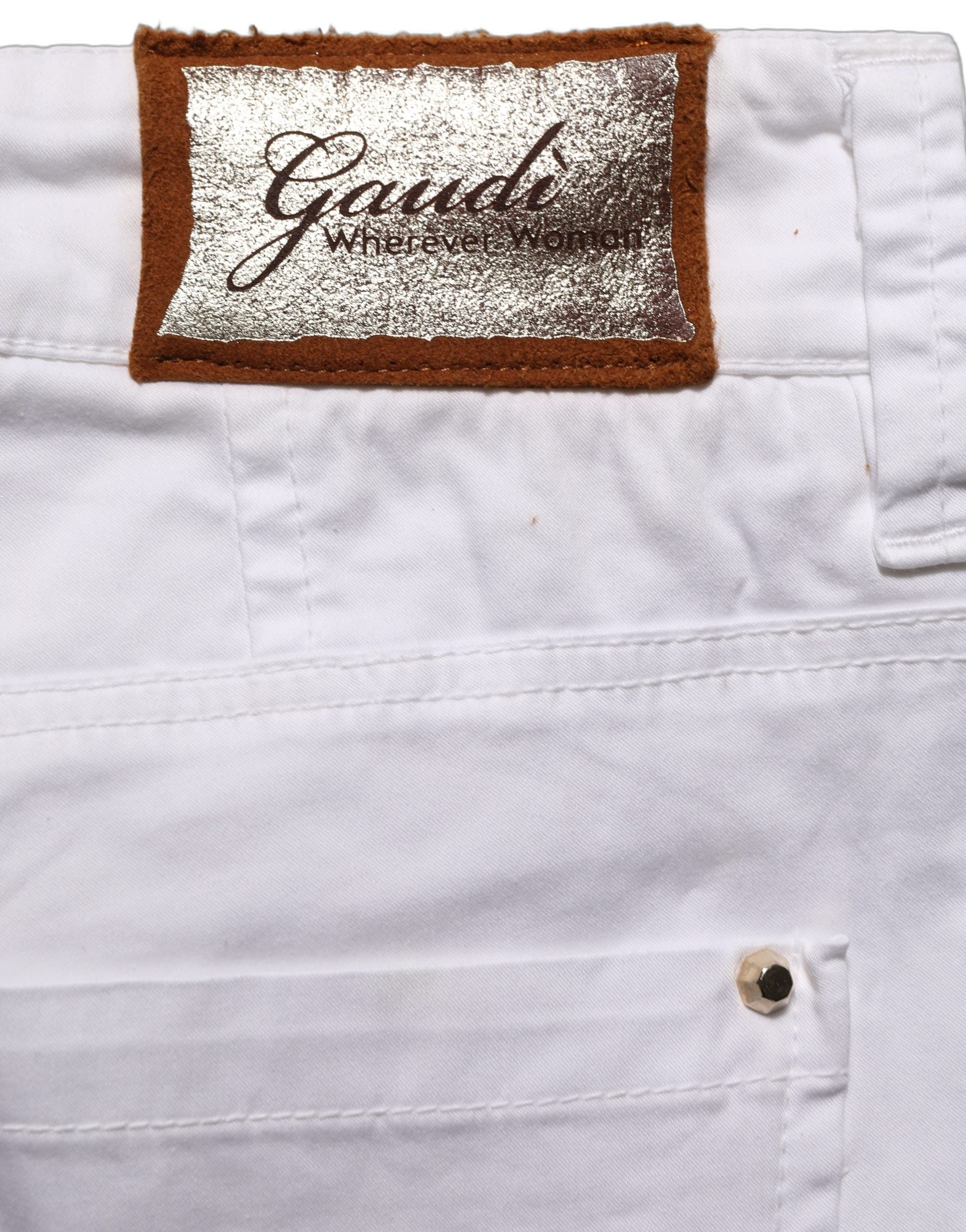 Gaudi White Mid Waist Straight Cropped Cotton Trouser Pants