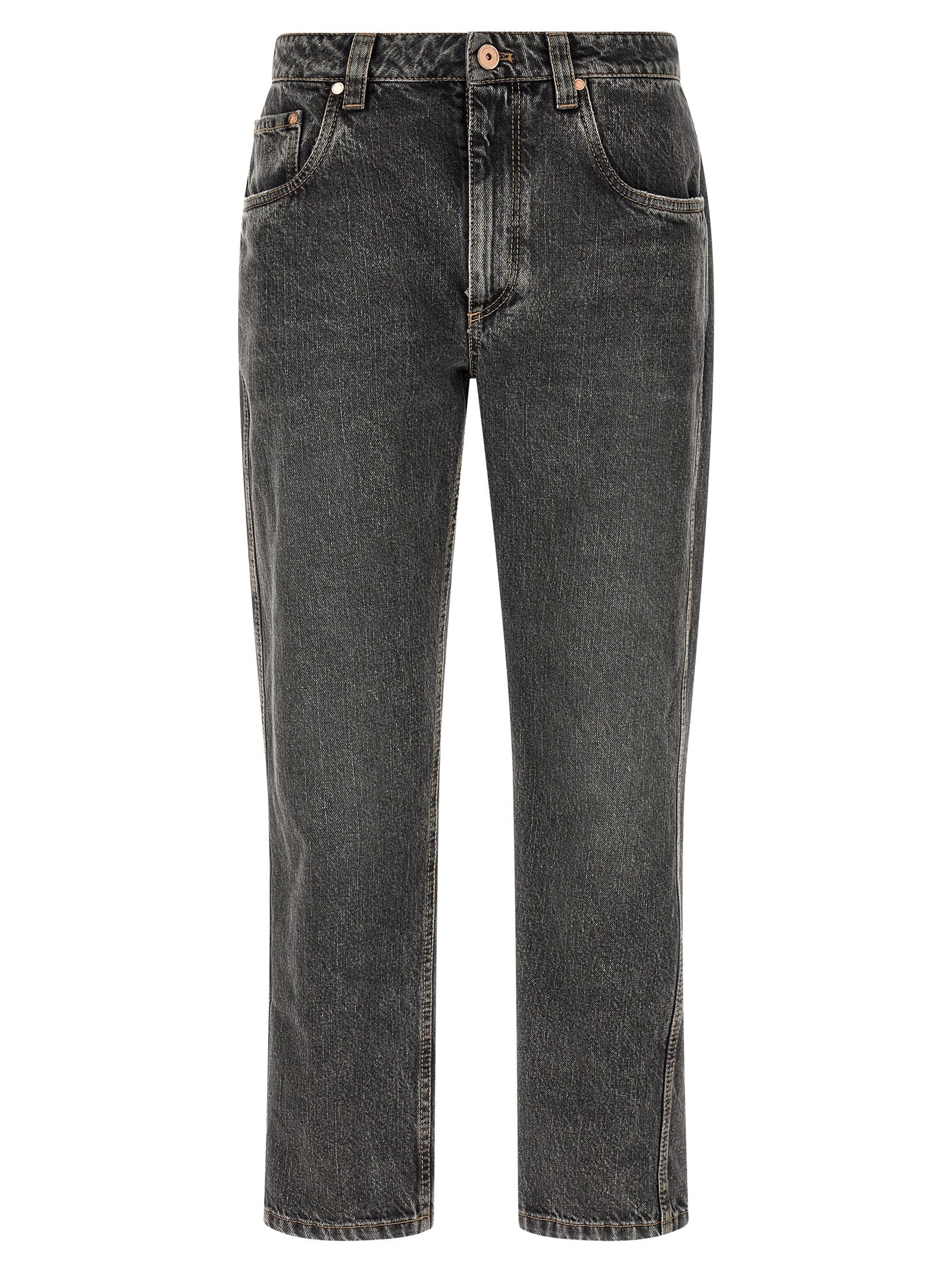 Brunello Cucinelli Gray Cotton Straight-Leg Jeans