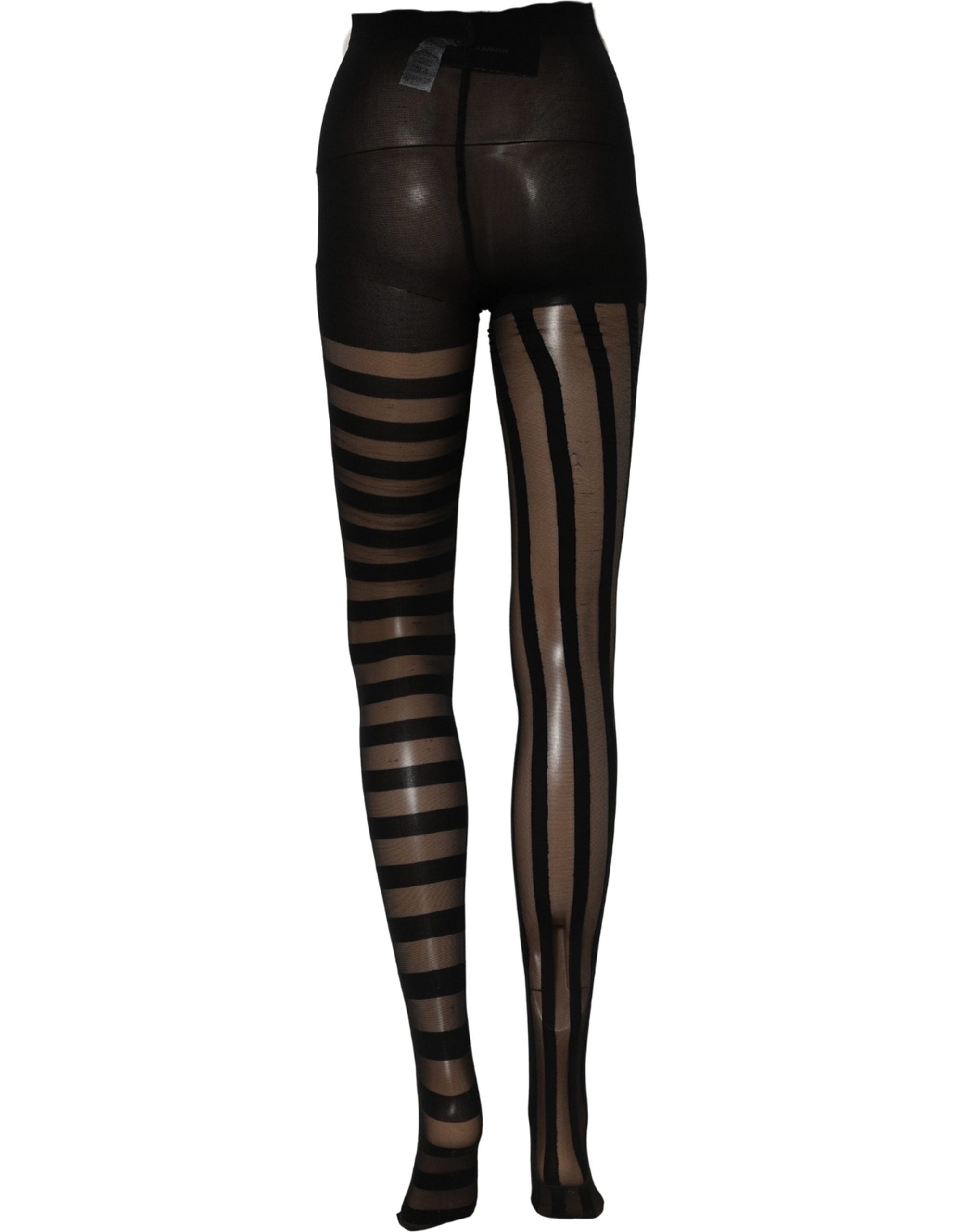 Dolce & Gabbana Black Nylon Stripes Tights Stockings Pantyhose Socks