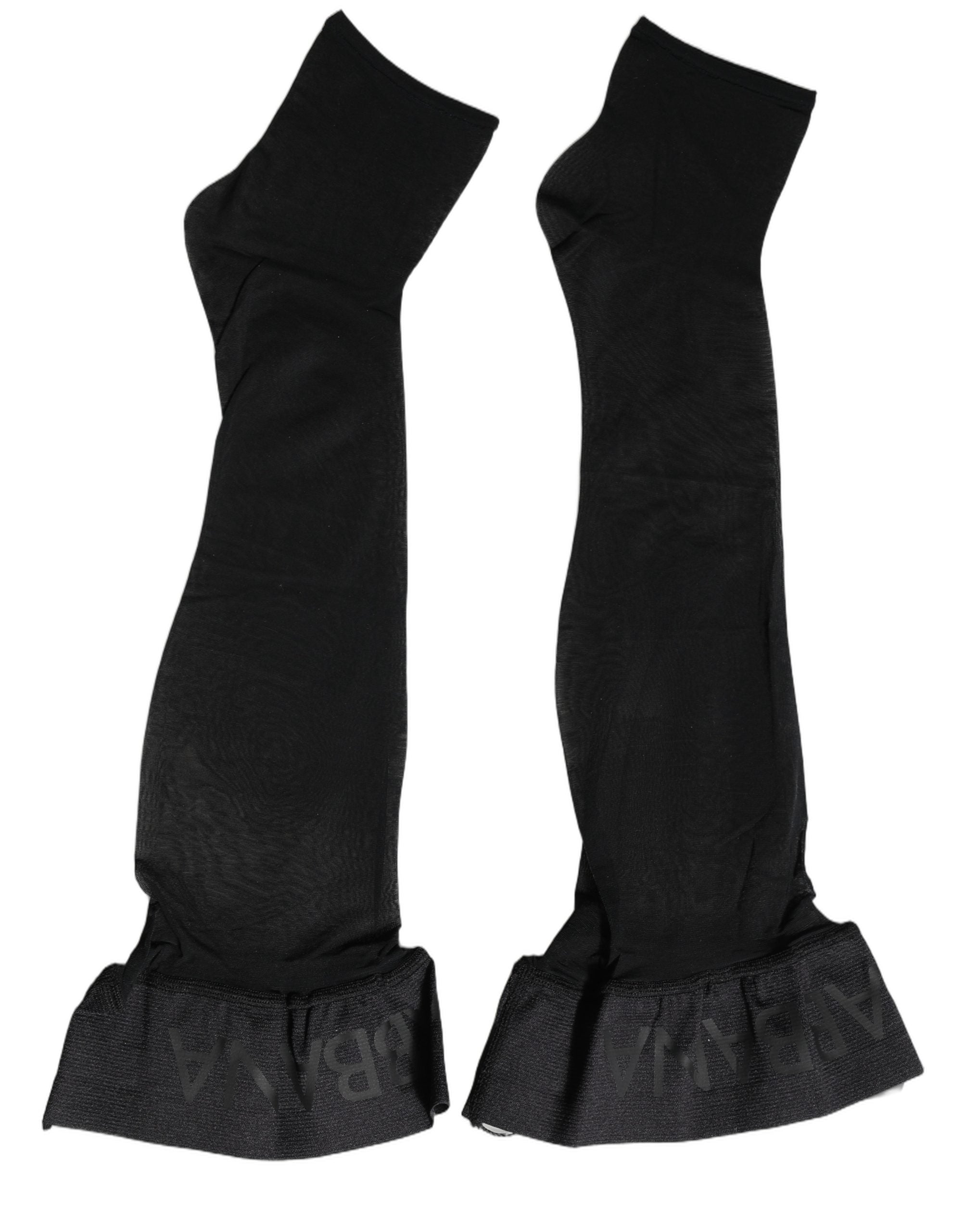 Dolce & Gabbana Black Nylon Logo Calf Long Women Accessory Socks