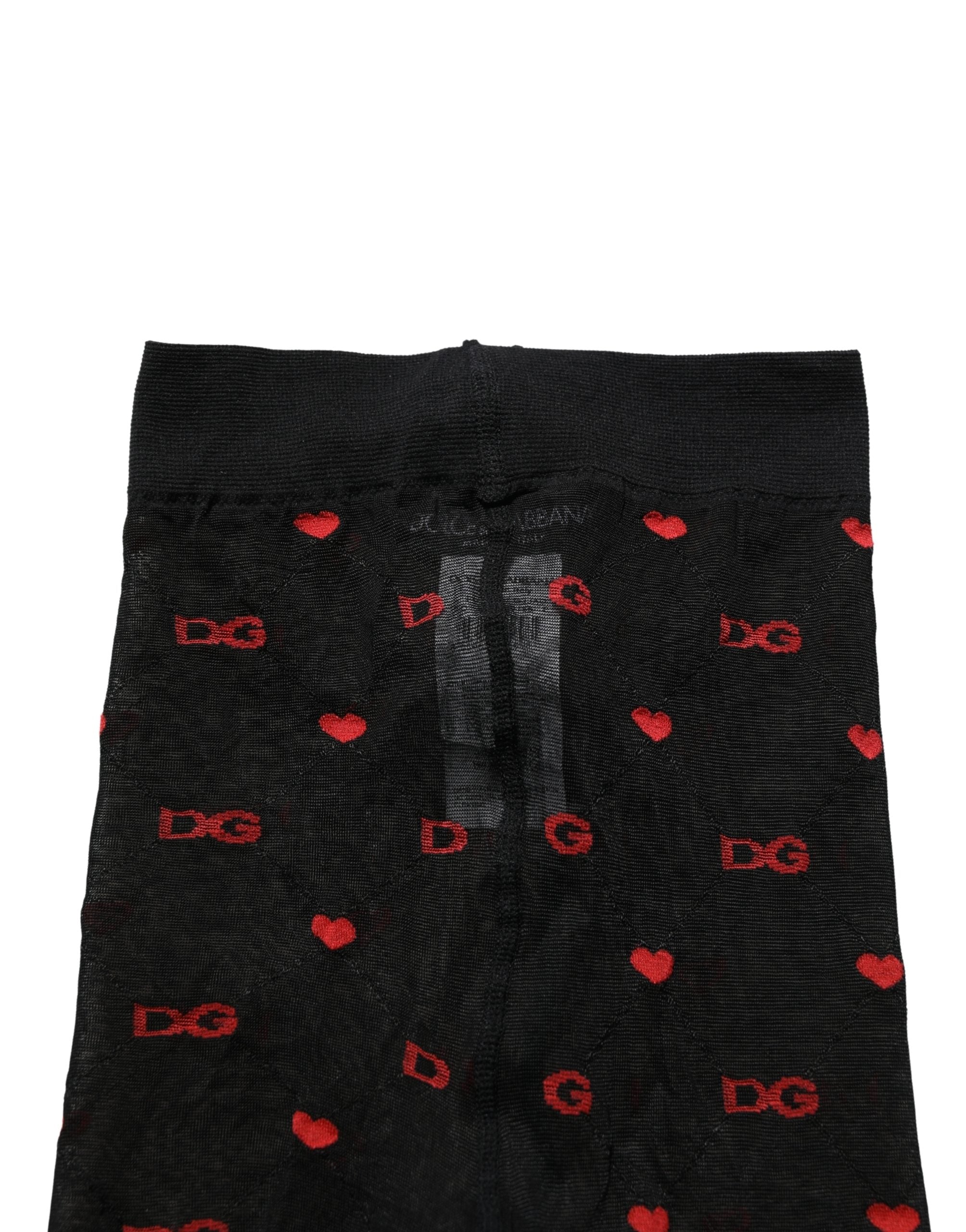Dolce & Gabbana Black Nylon Hearts Tights Stocking Pantyhose Socks