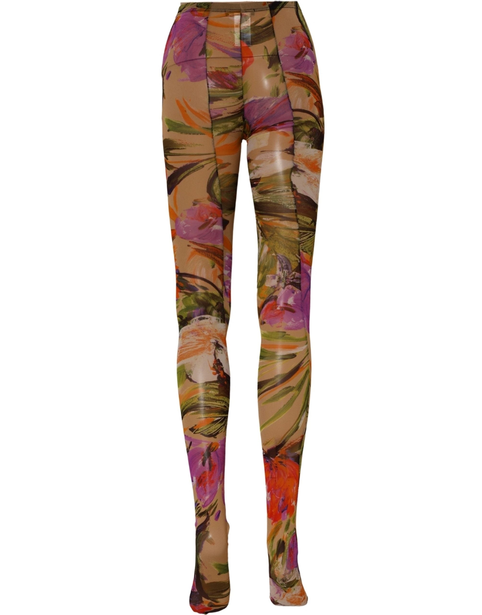 Dolce & Gabbana Beige Floral Print Tights Sheer Stockings Socks