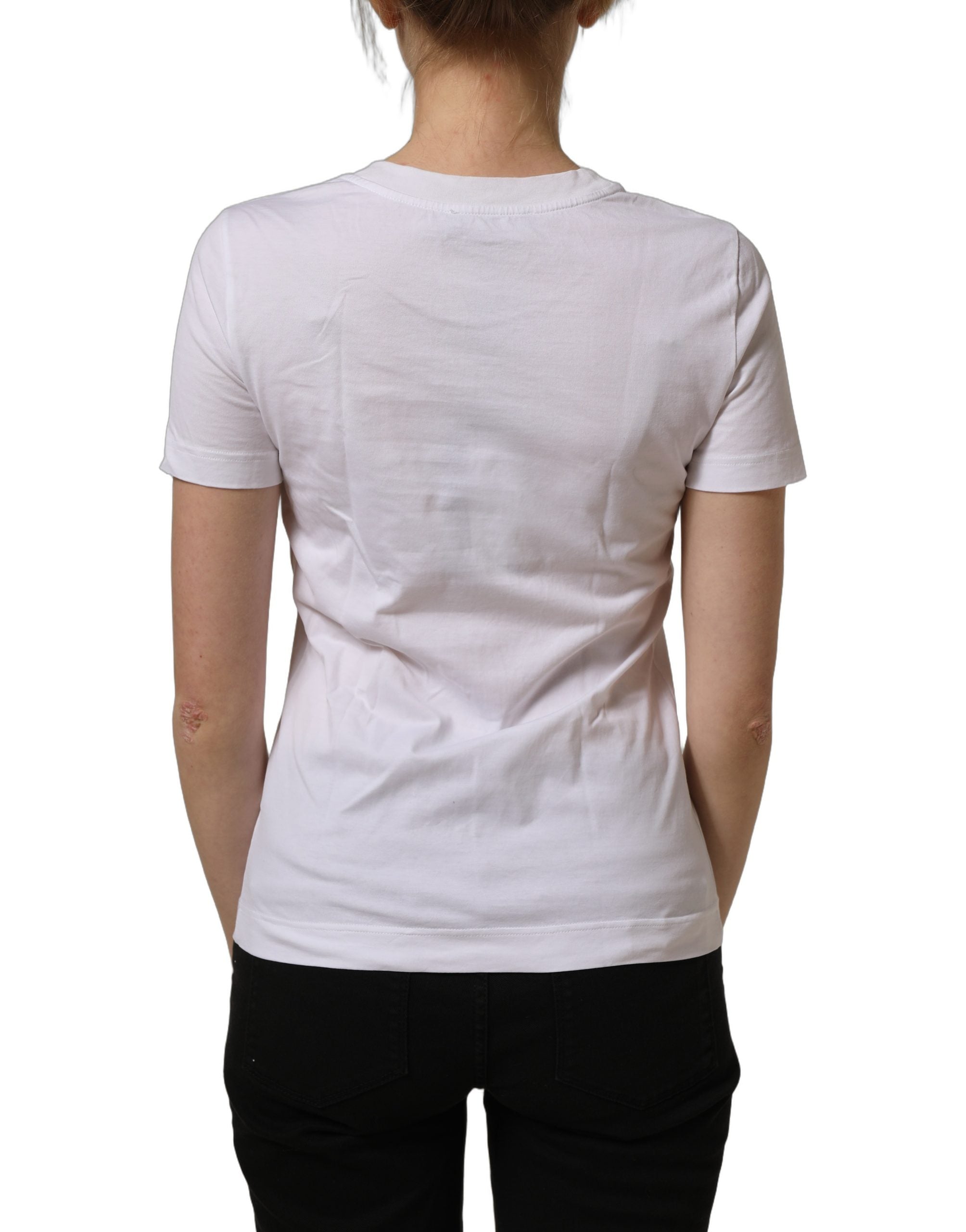 Dolce & Gabbana White Cotton Rose Patch Crew Neck T-shirt