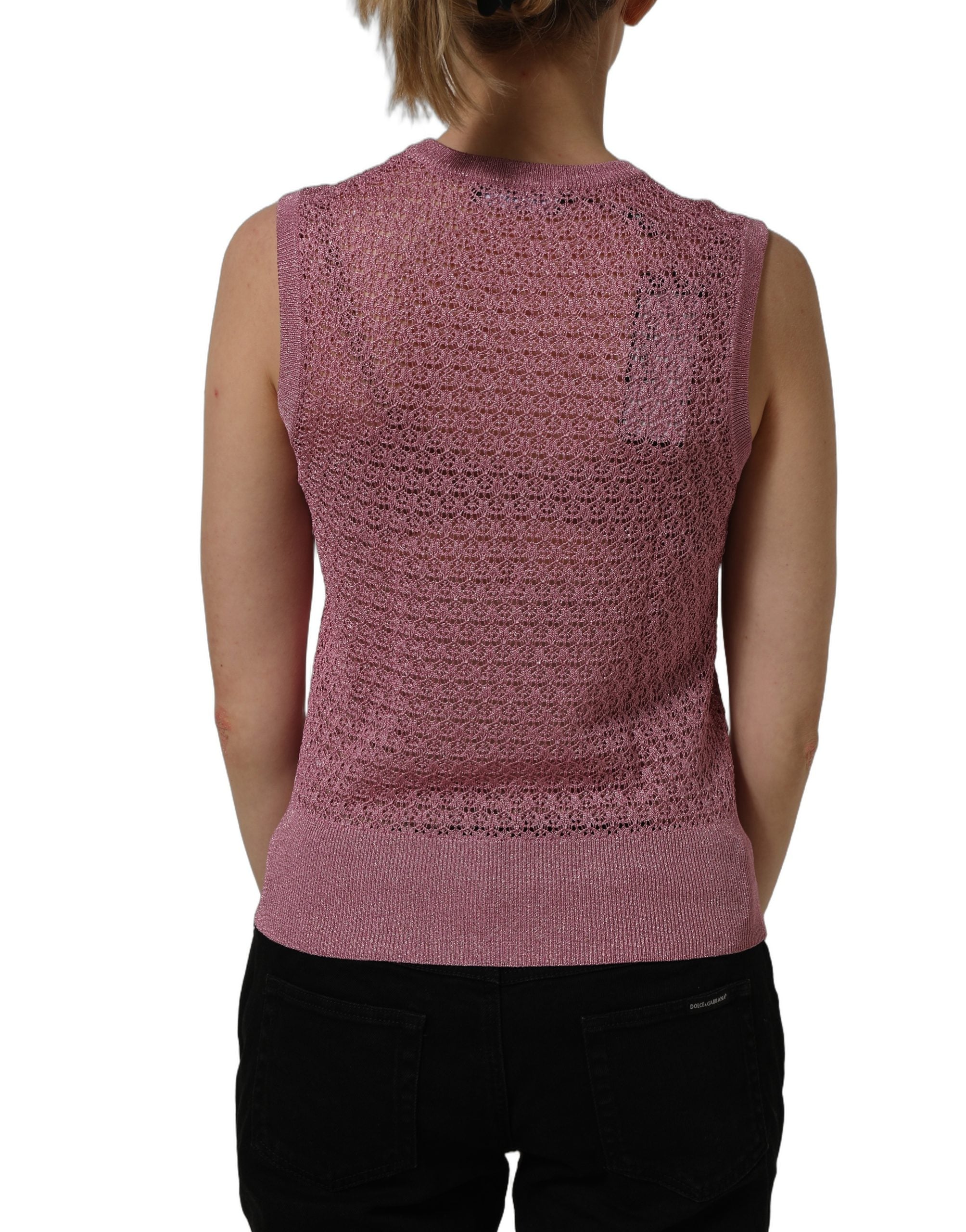 Dolce & Gabbana Pink Sheer Mesh Crew Neck Sleeveless Tank Top