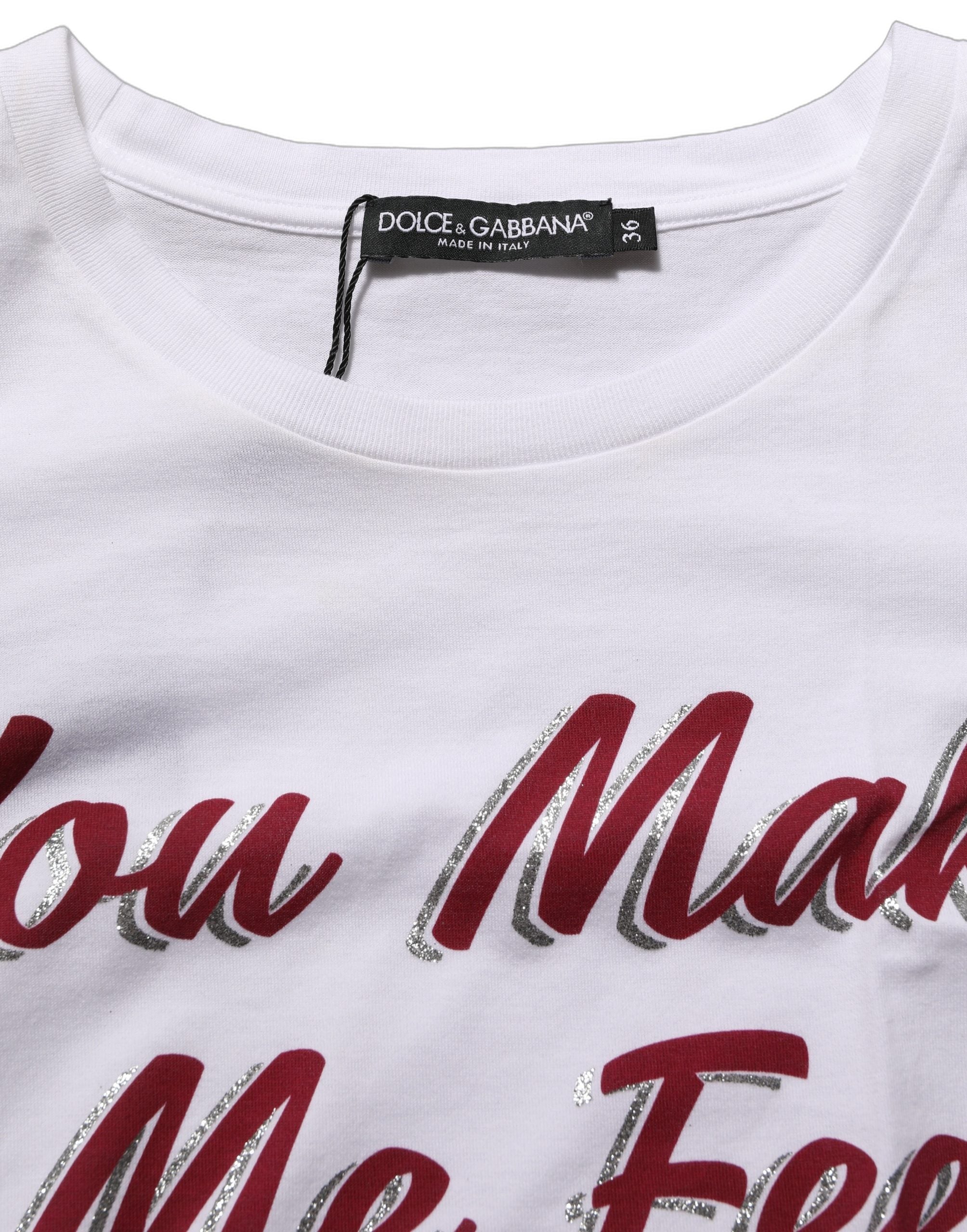 Dolce & Gabbana White Graphic Print Cotton Crew Neck T-shirt