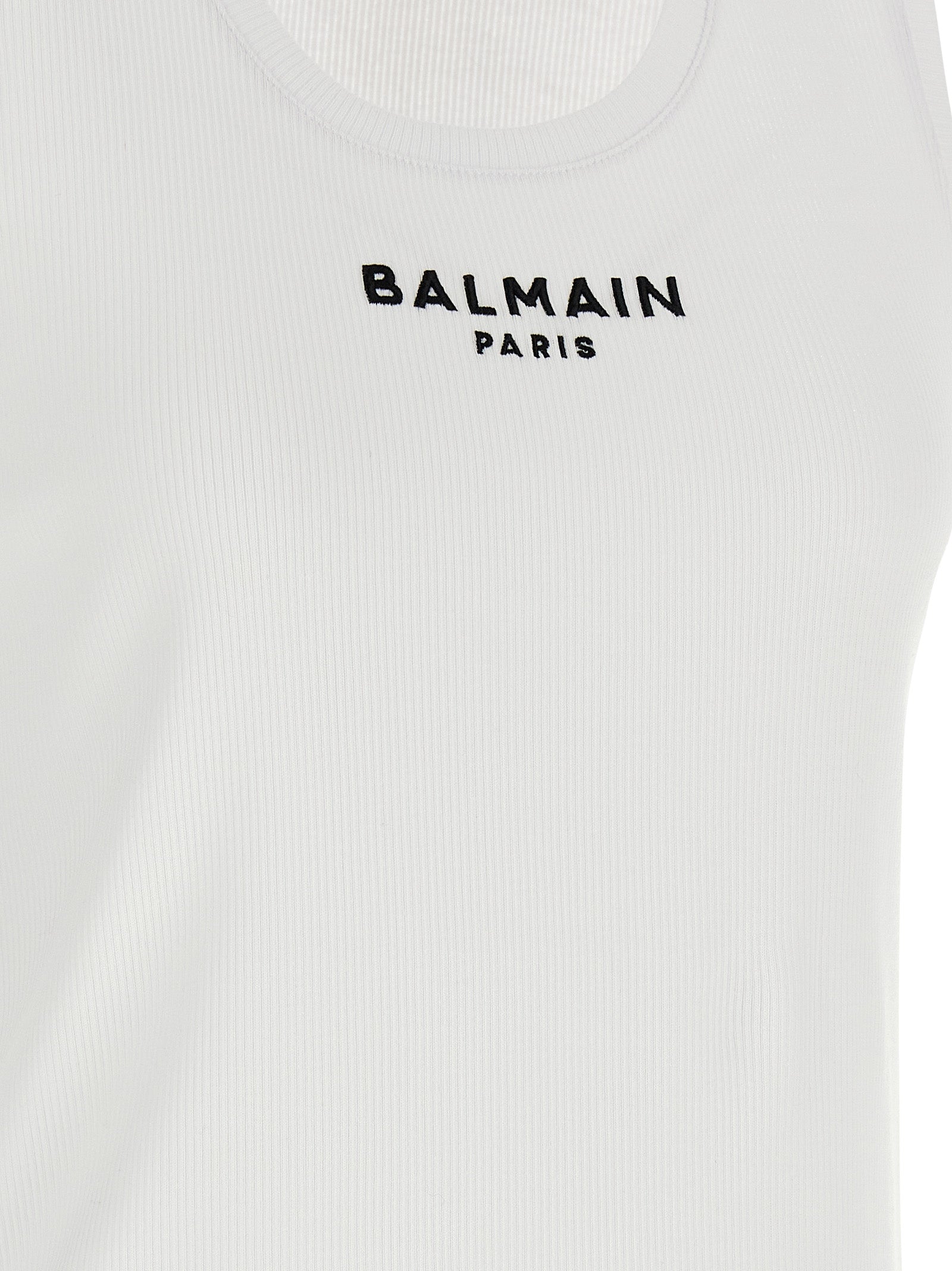 Balmain White Cotton Sleeveles T-Shirt