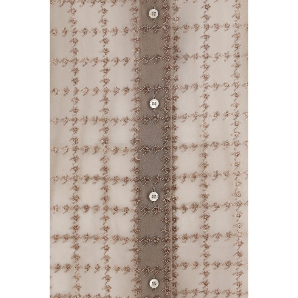 Brunello Cucinelli Beige Silk Pattern Shirt