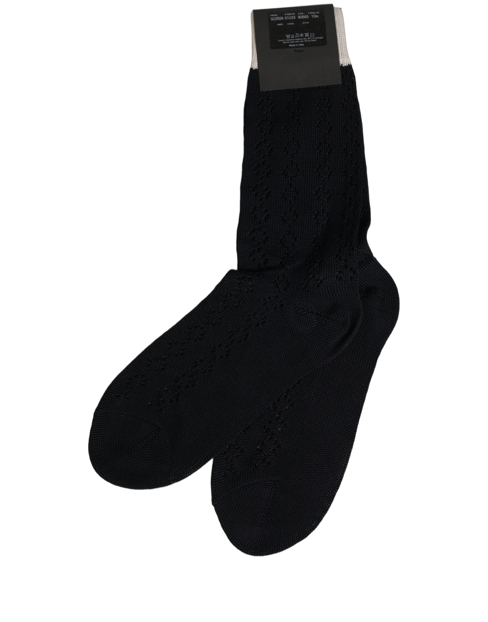 Dolce & Gabbana Dark Blue Cotton Knit Mid Calf Accessory Socks