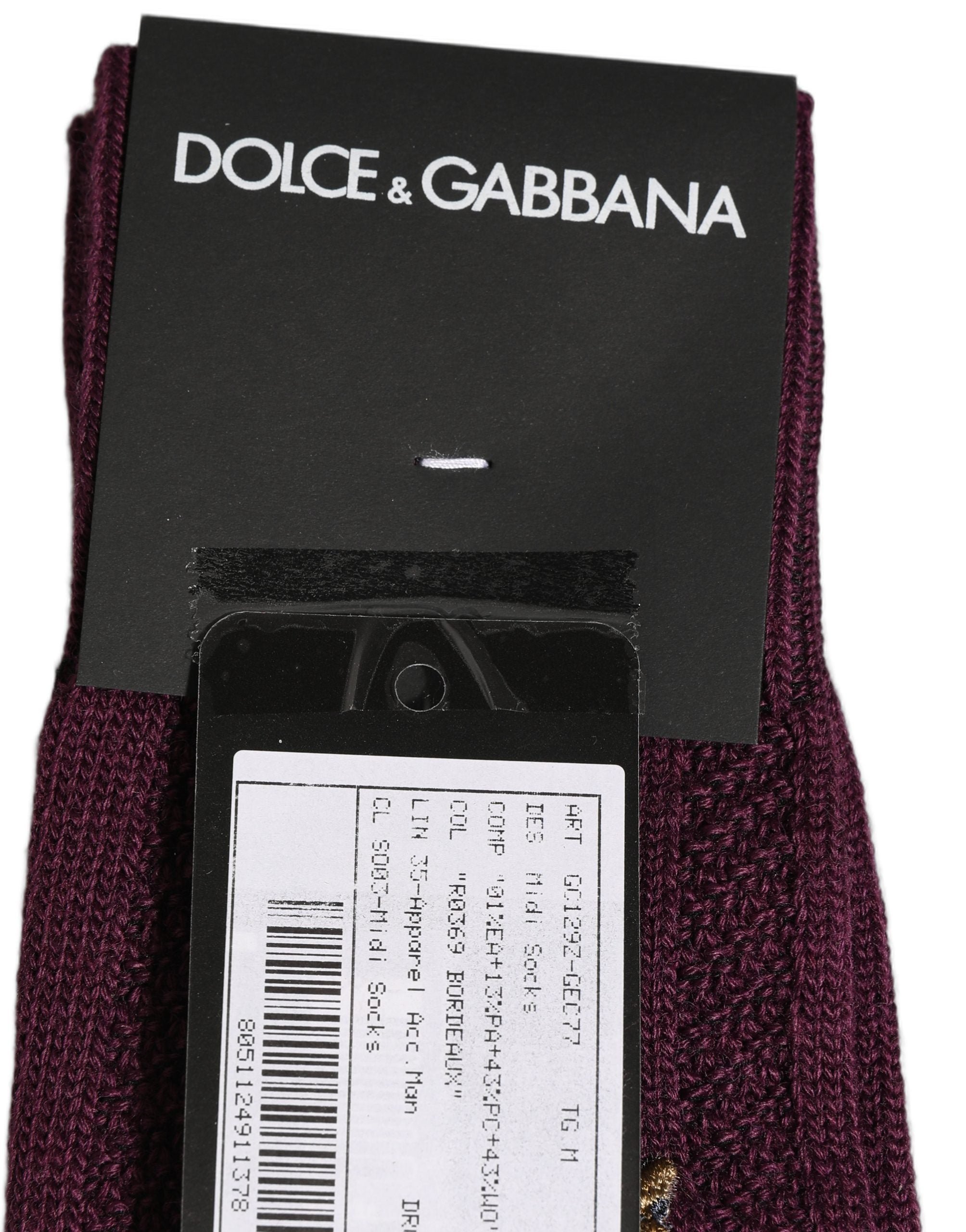 Dolce & Gabbana Burgundy Wool Crest Logo Knee High Accessory Socks