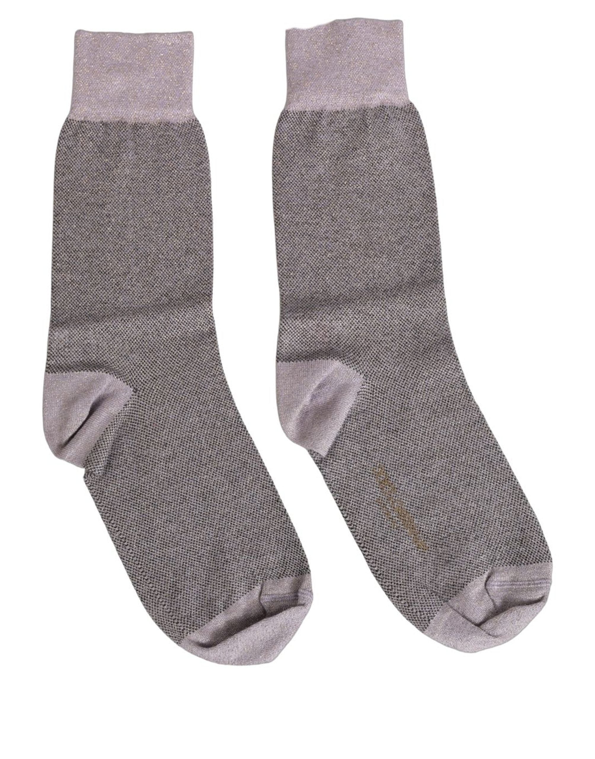 Dolce & Gabbana Charcoal Grey Logo Mid Calf Women Accessory Socks