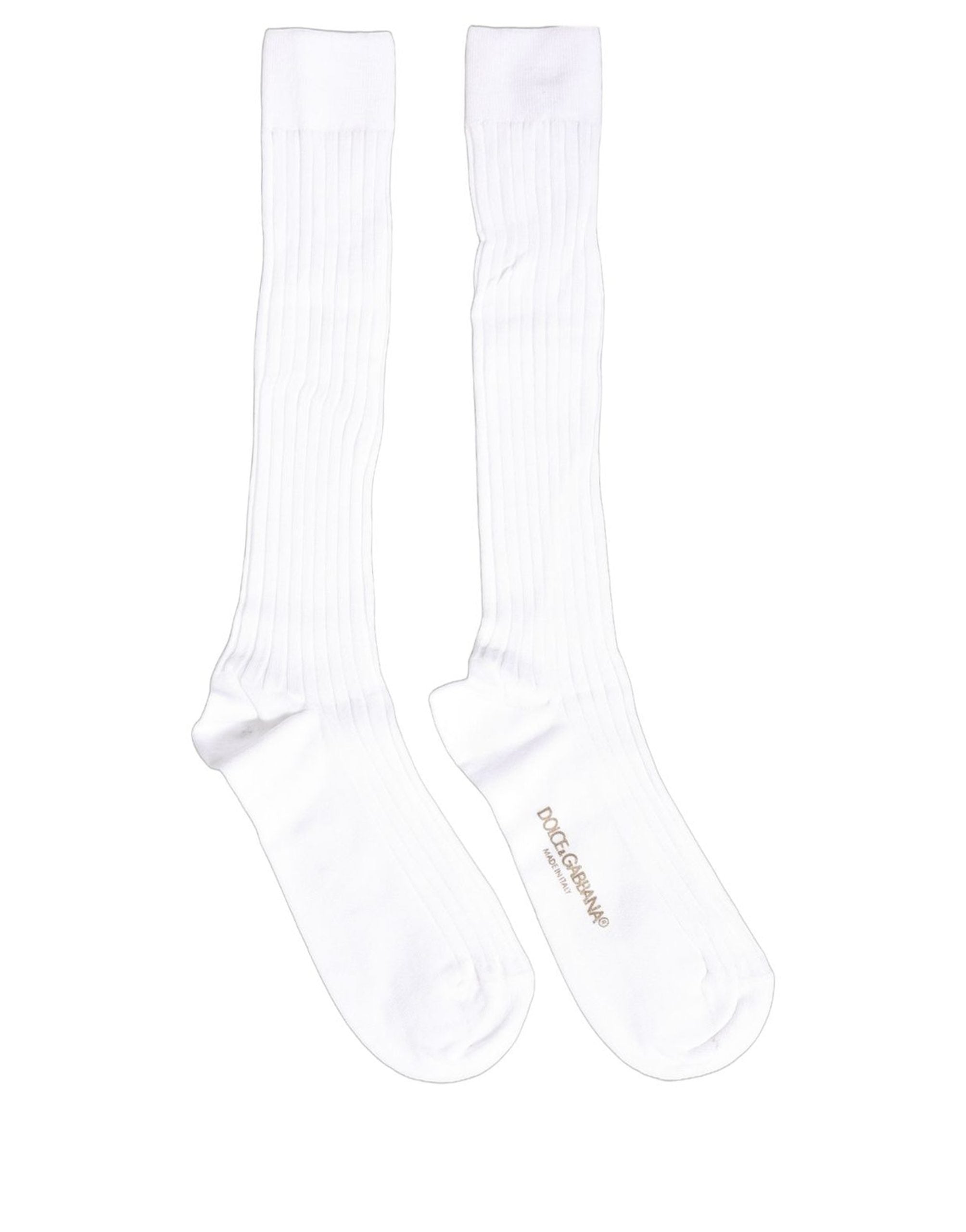 Dolce & Gabbana White Cotton Ribbed Logo Over The Calf Women Socks