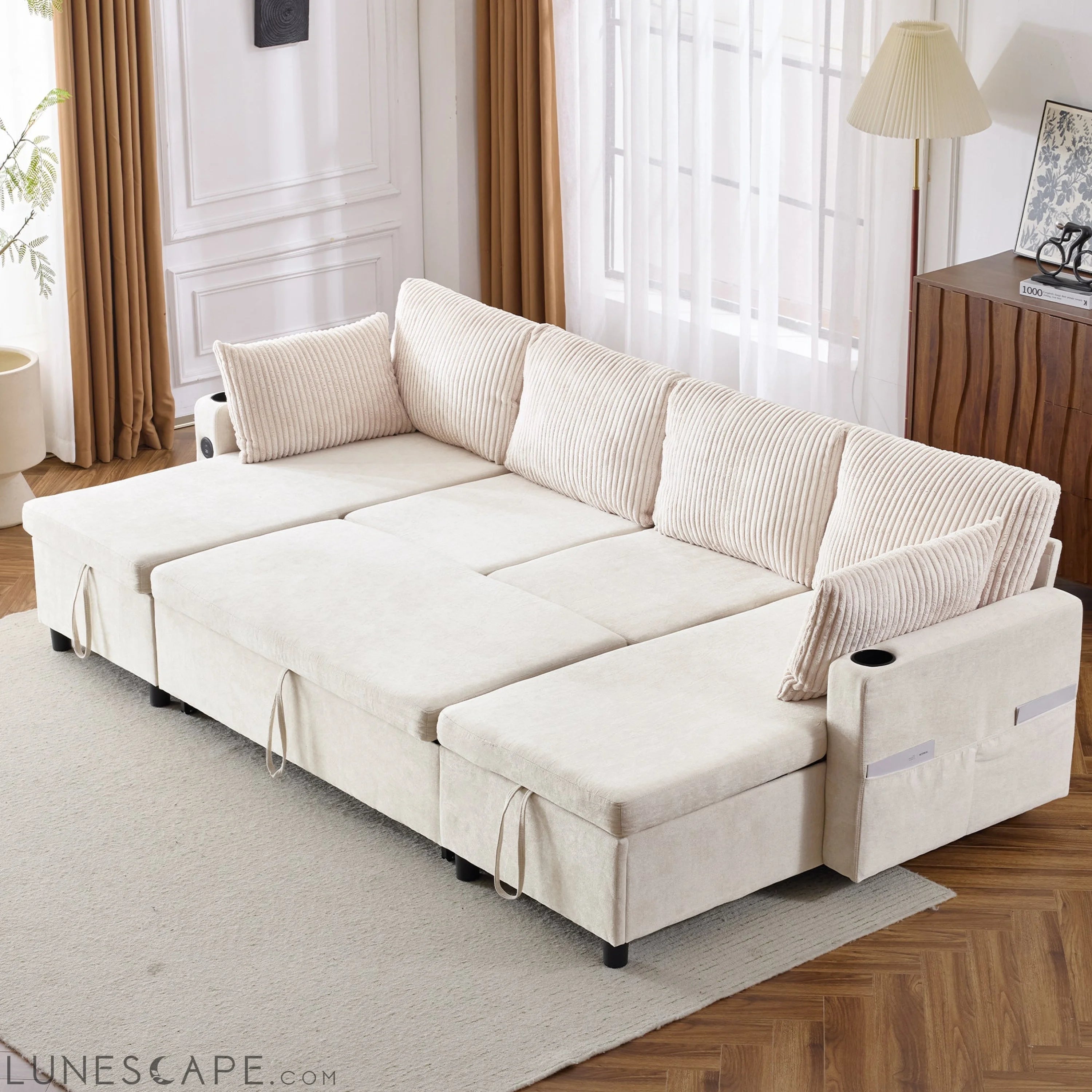111.8" Sectional Sofa Pull-out Sofa Bed Versatile Sofa Sleeper with LUNESCAPE