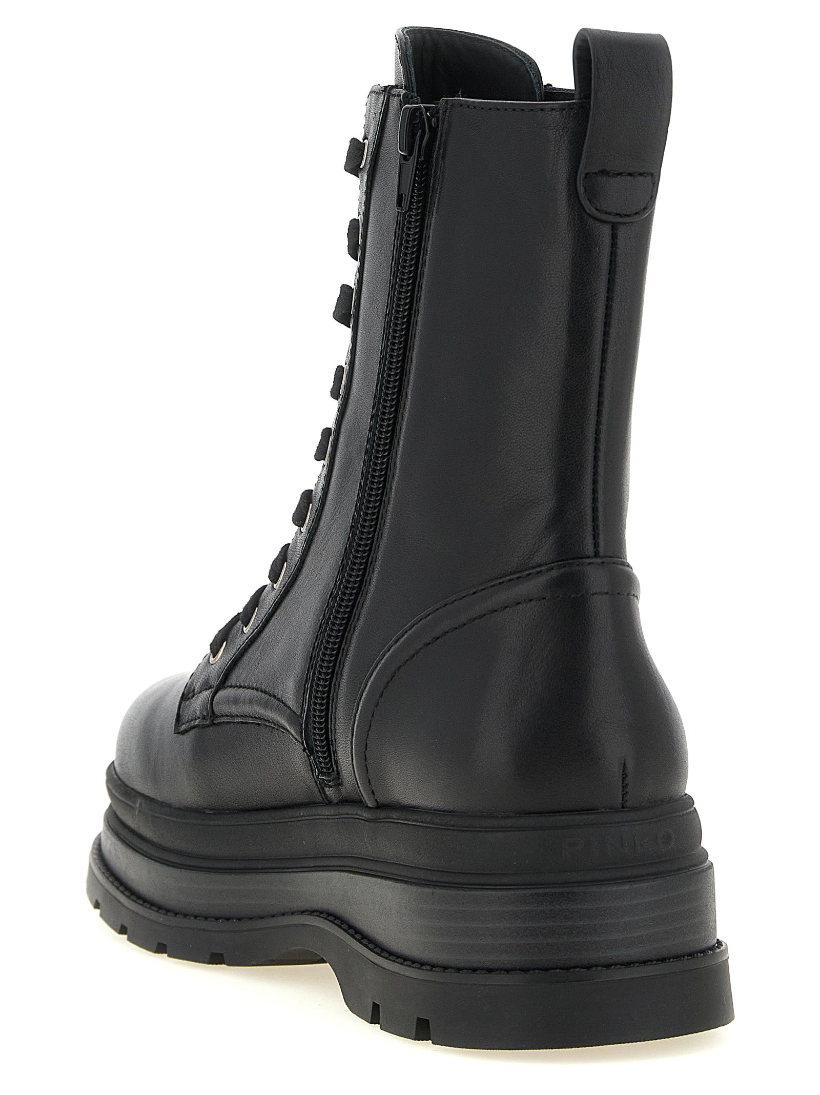 PINKO Black Cowhide Lace-Up Boots