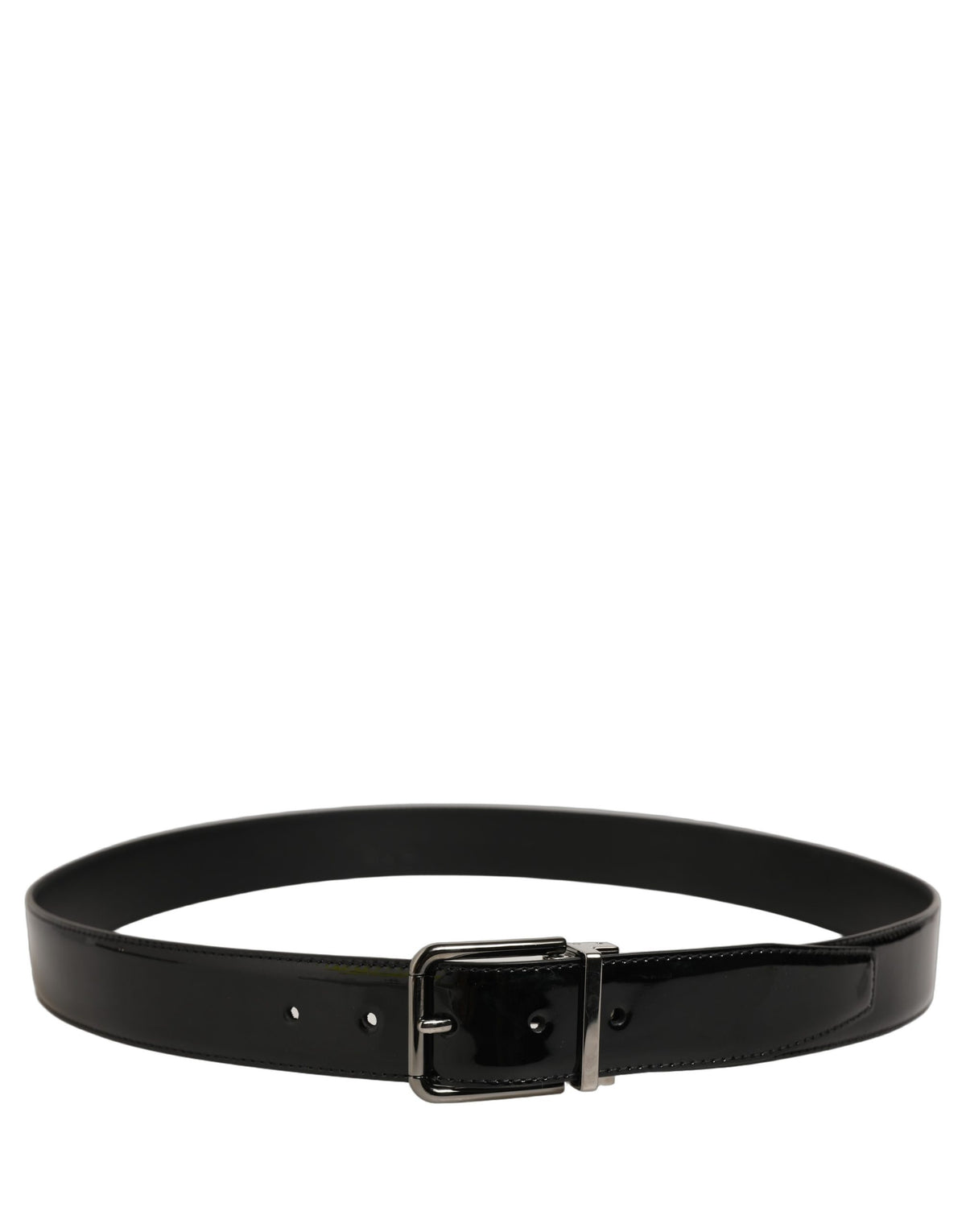Dolce & Gabbana Black Patent Leather Silver Metal Buckle Belt