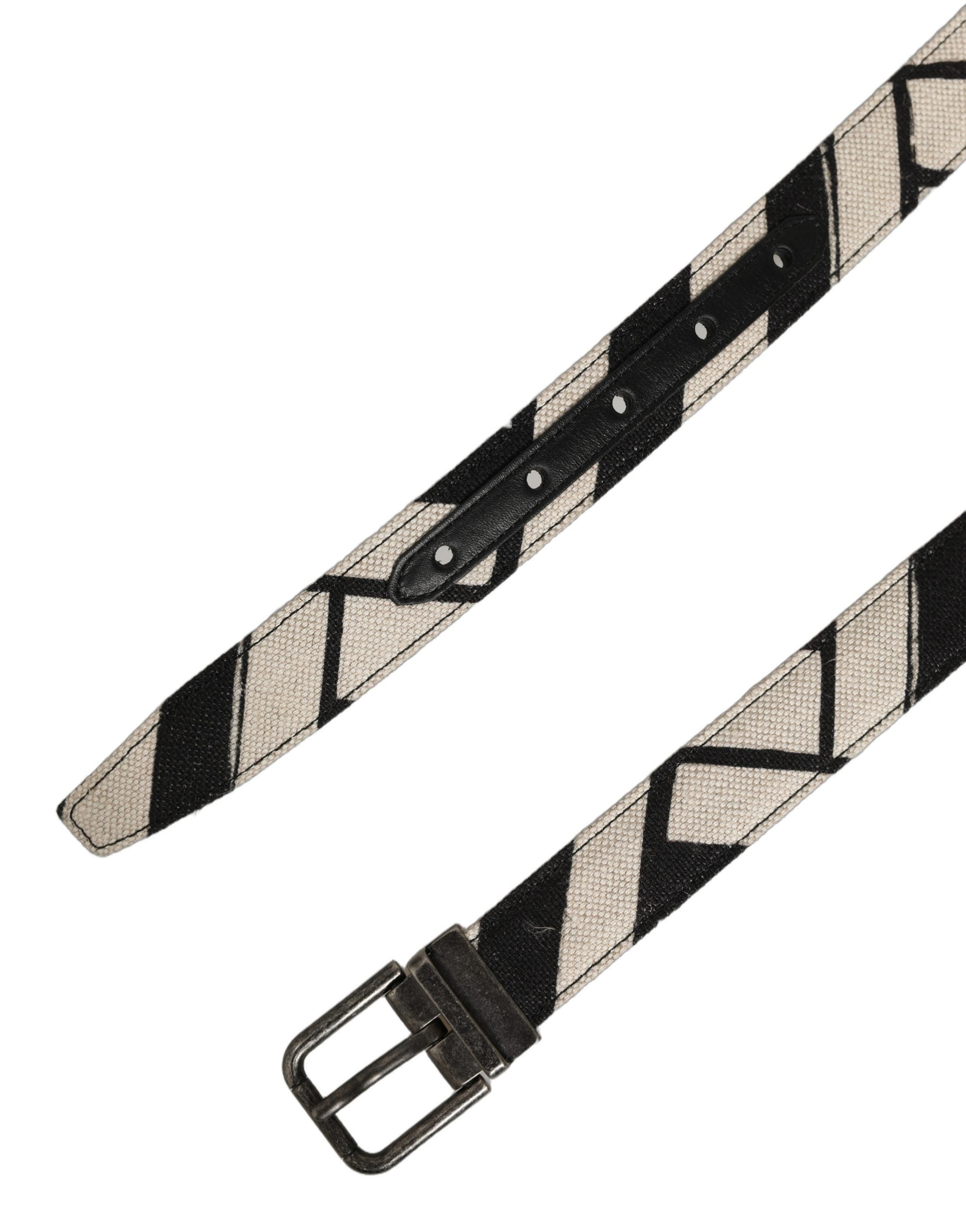 Dolce & Gabbana Black Ivory Silver Tone Metal Buckle Belt