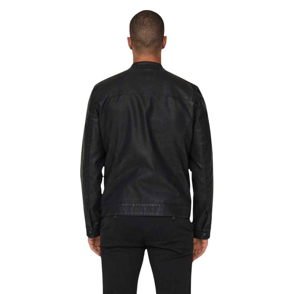 Only & Sons Black Polyester Biker Jacket