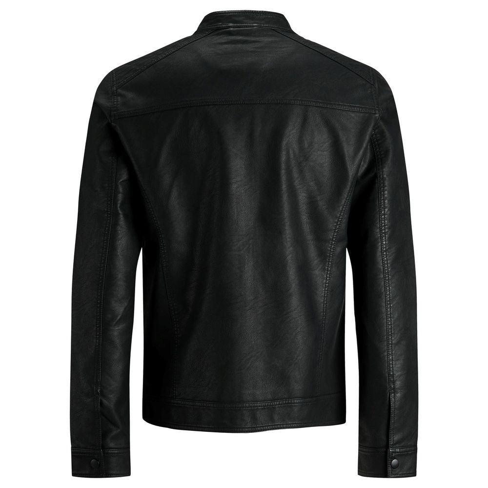 Jack Jones Black Polyamide Leather Jacket