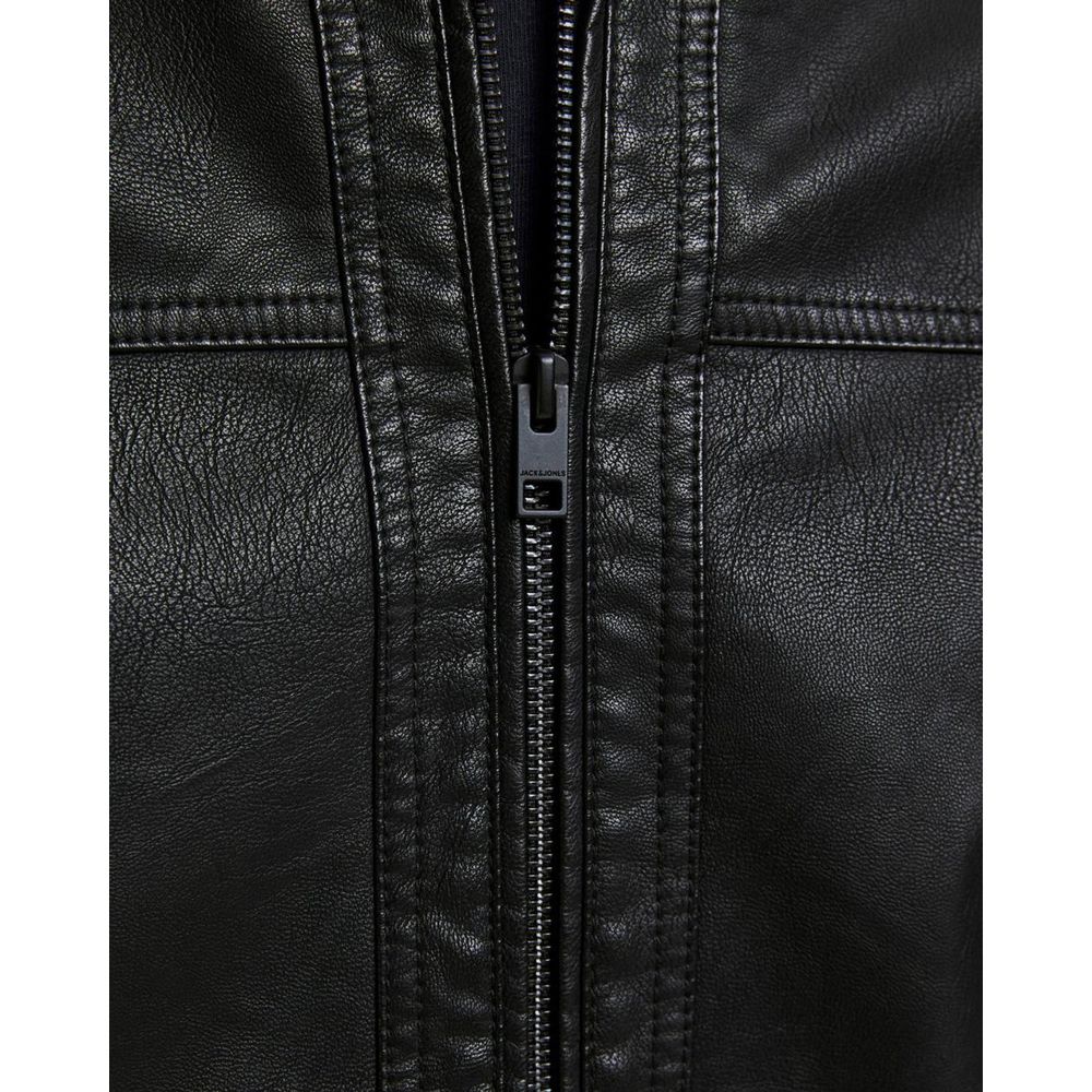 Jack Jones Black Polyamide Leather Jacket