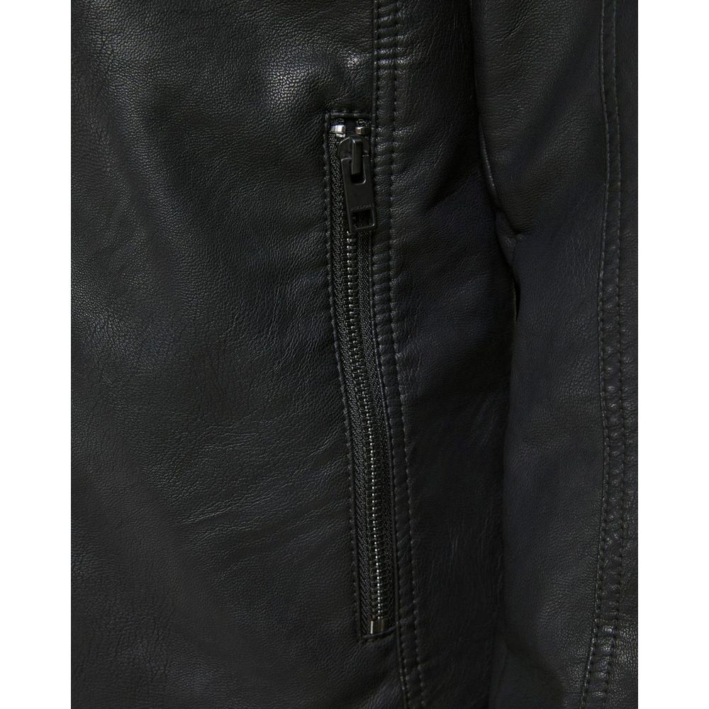 Jack Jones Black Polyamide Leather Jacket