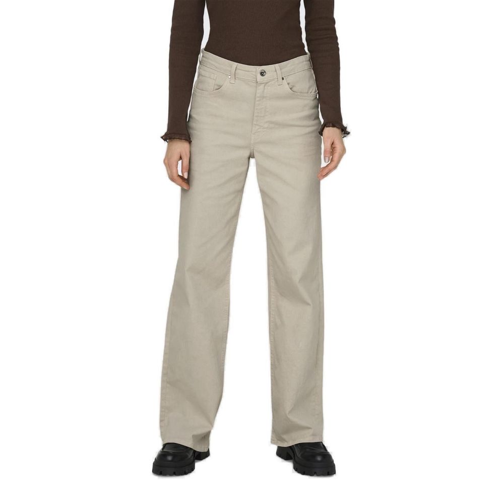 Only Beige Cotton Relaxed Fit Jeans