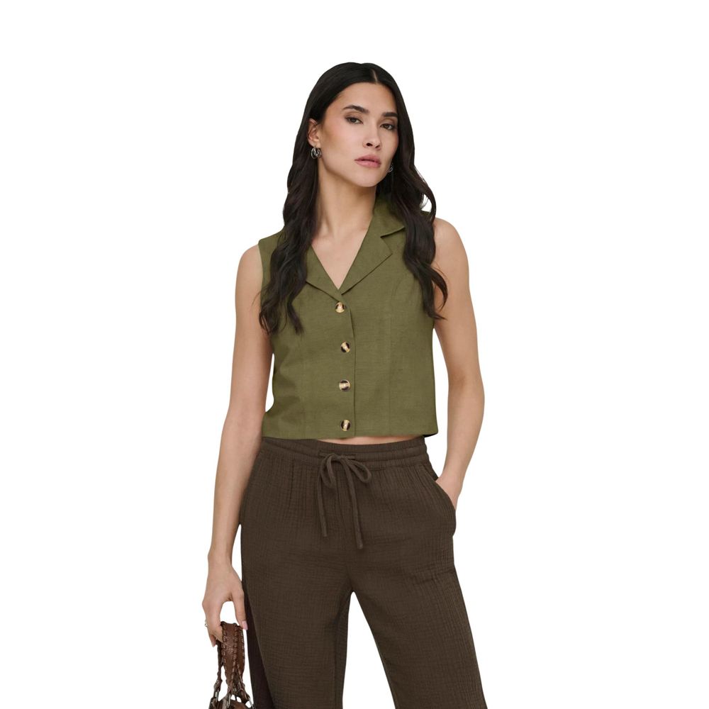 Jacqueline De Yong Green Cotton Waistcoat
