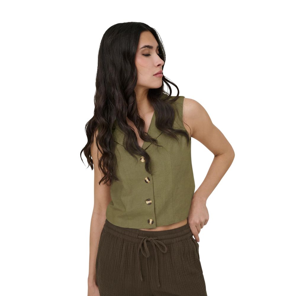 Jacqueline De Yong Green Cotton Waistcoat
