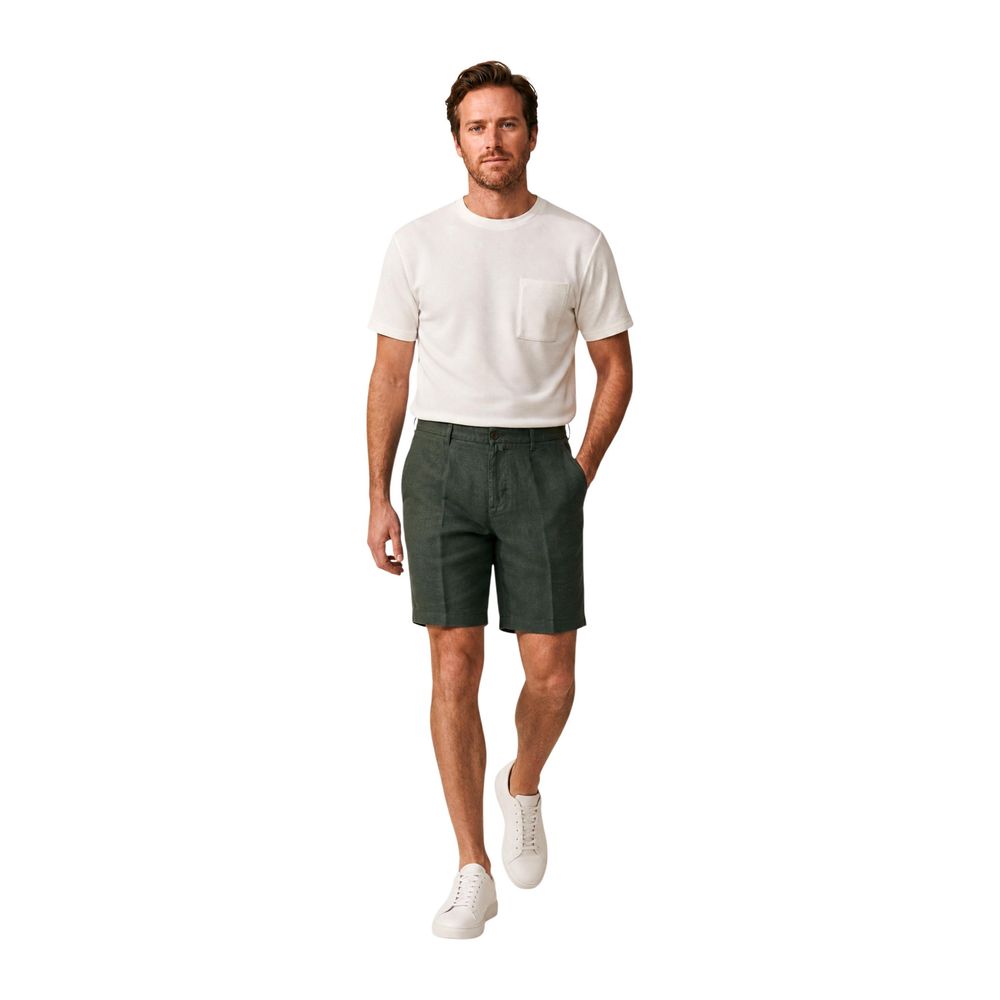 Borghese Green Linen Bermuda Shorts