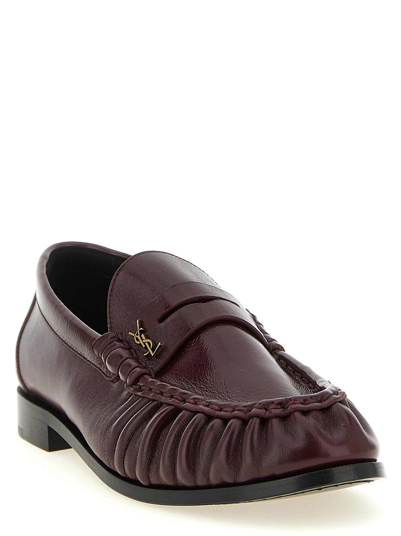 Saint Laurent Bordeaux Calfskin Slip-On Loafers