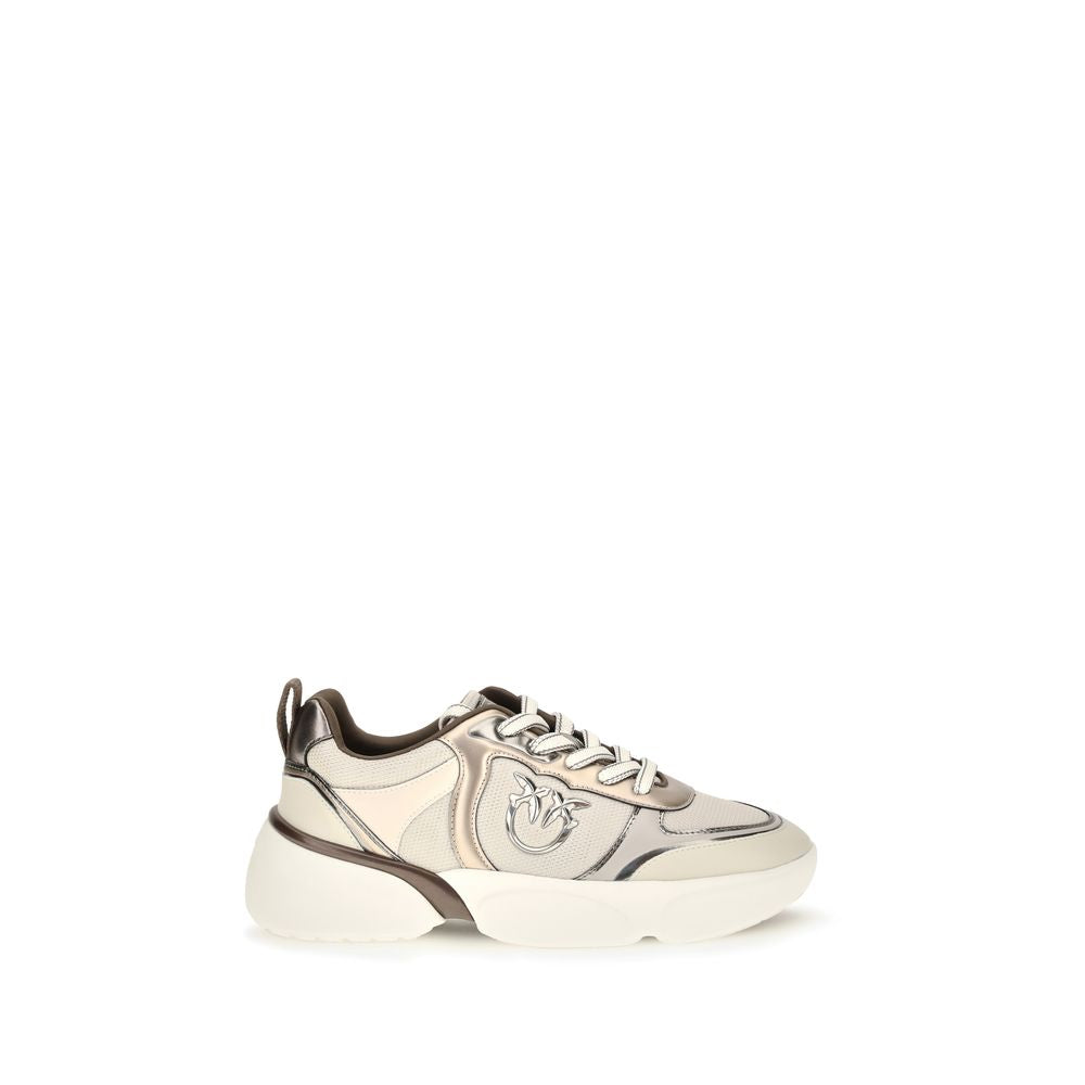 PINKO Beige Calf Leather Bos Taurus Chunky Sneakers